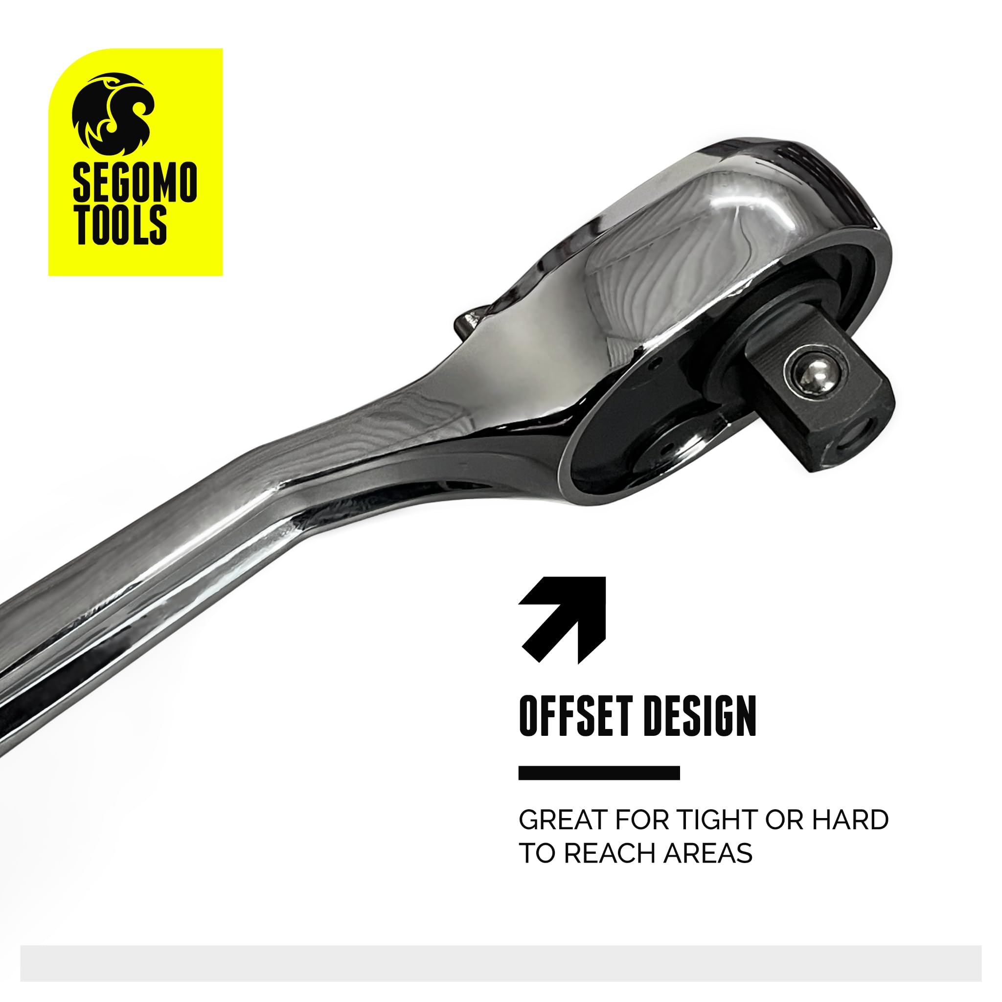 Segomo Tools ST1200-72 1/2 Inch Drive 72-Tooth Heavy Duty Offset Ratchet Wrench - Professional Automotive Repair & DIY Mechanic Tool for Tight Spaces
