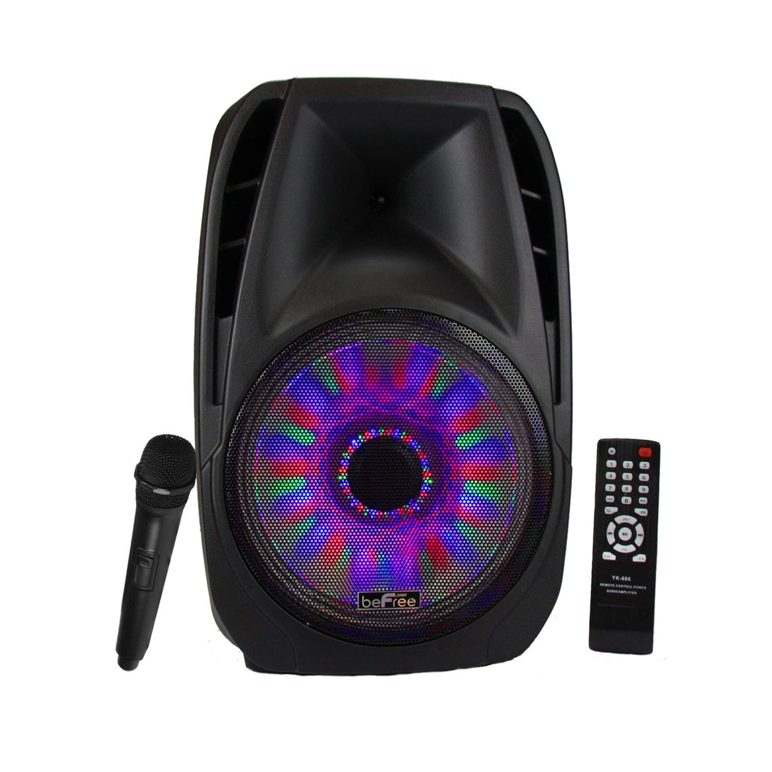 beFree Sound 15 Inch Portable Bluetooth Speaker with LED Light Show - Wireless Outdoor Party Speaker for Beach, Pool, Camping & Home Use - Black