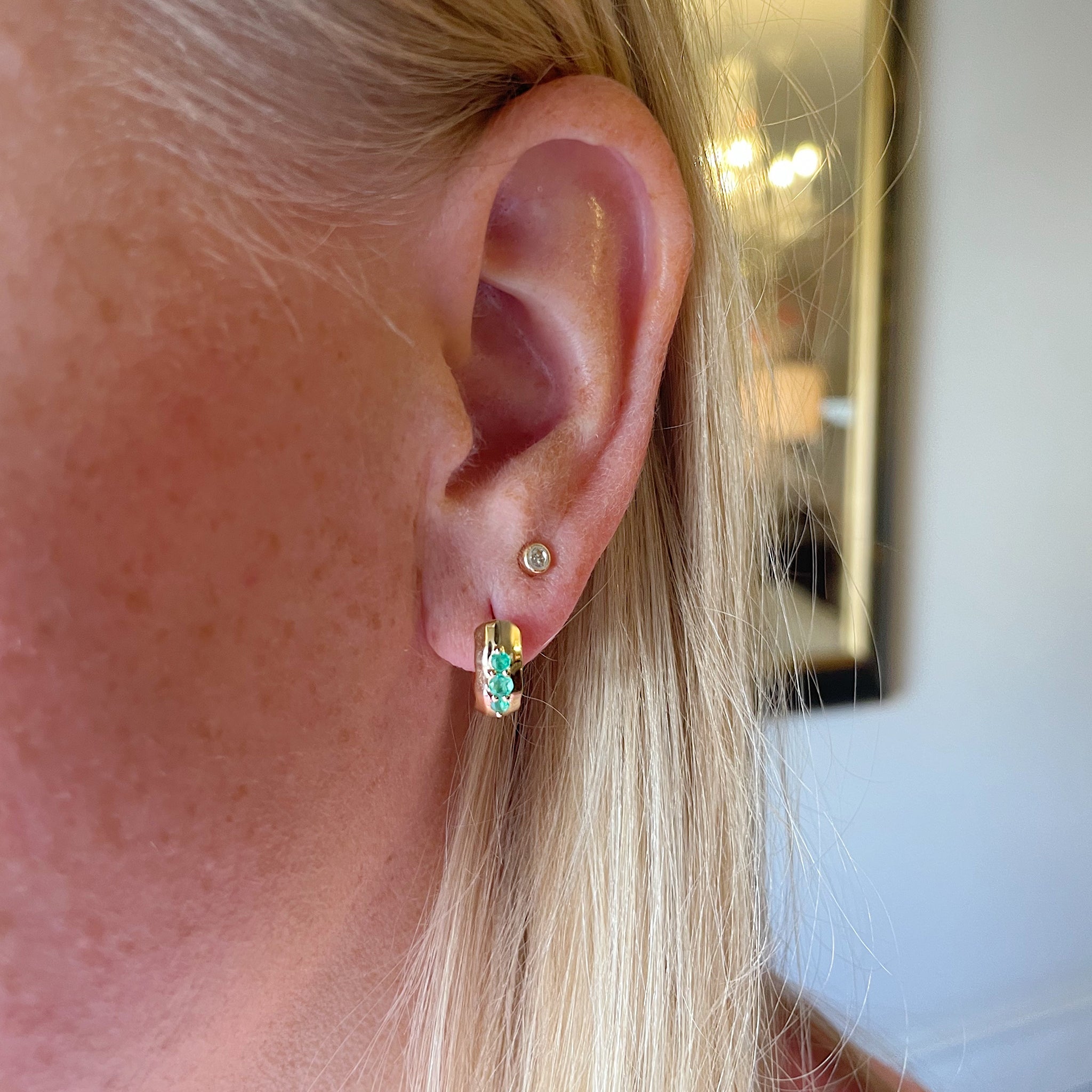 14K Gold Emerald & Diamond Hoop Earrings for Women - Elegant Dangle Earrings for Party, Wedding & Everyday Wear