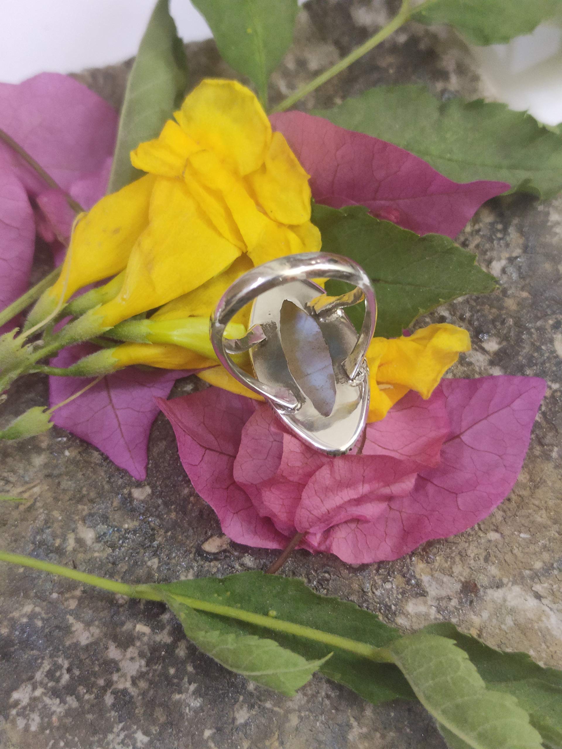 Genuine Rainbow Moonstone Ring - 925 Sterling Silver Marquise Gemstone Ring for Engagement, Promise, June Birthstone & Anniversary | Victorian Style Bohemian Jewelry - Perfect Unique Gift for Women, Brides & Boho Lovers (Ideal for Weddings, Proposals & Special Occasions)