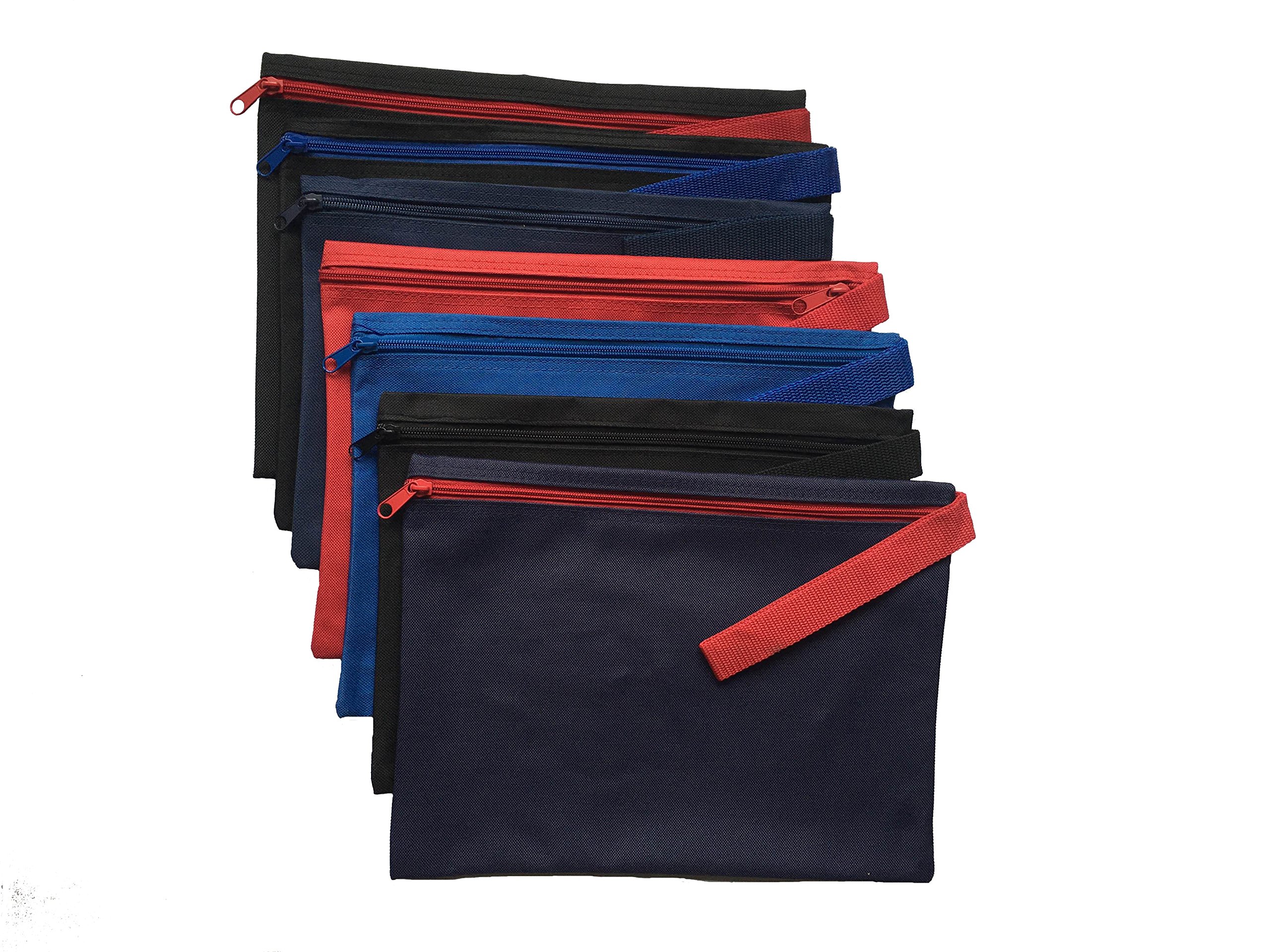 ImpecGear 12.5 x 9.5 Inch Document Zipper Cash Bags - Waterproof Poly Cloth Money Pouch with Secure Lock for Bank Deposits, Retail Cash Storage & Travel Use (Black/Royal Blue, 2-Pack)