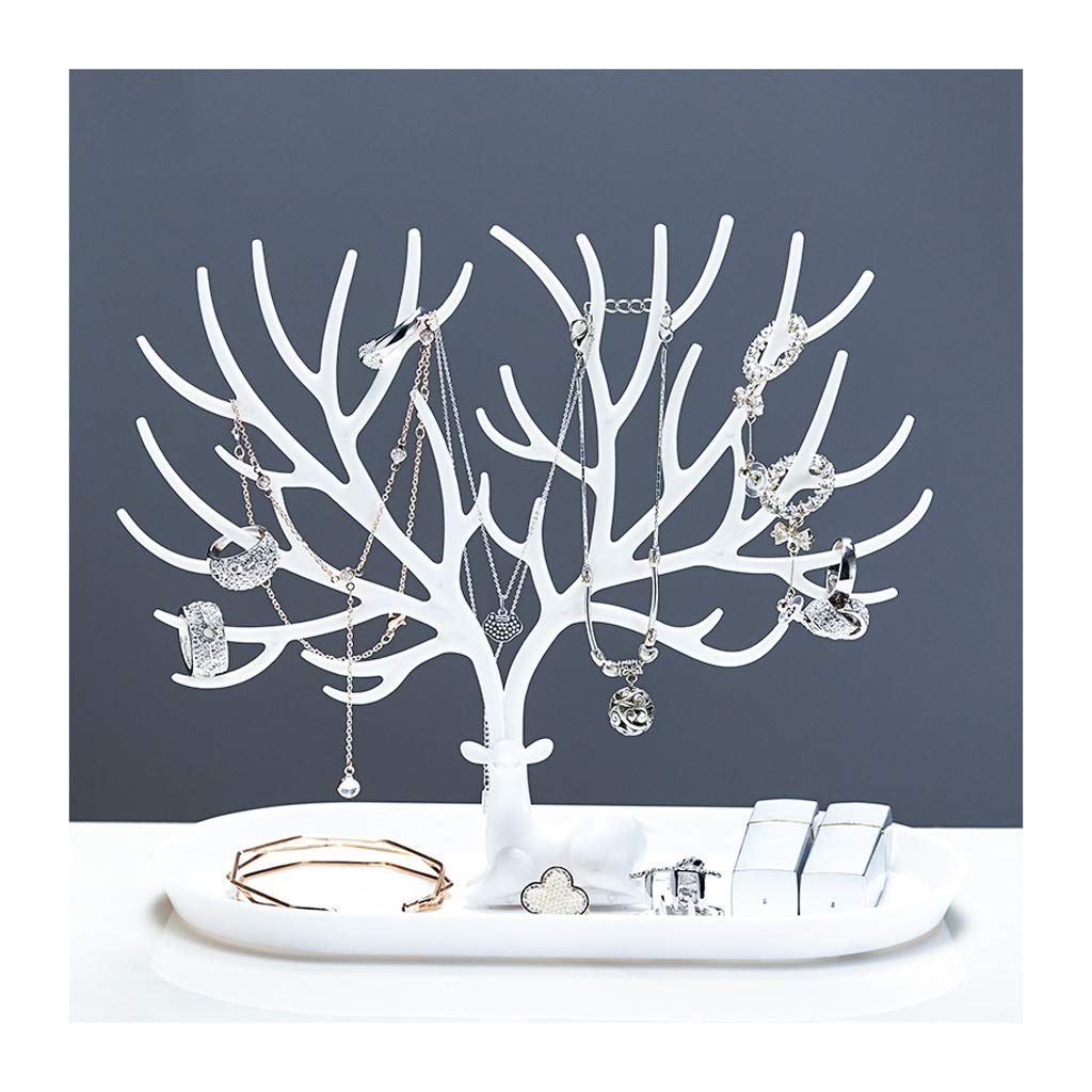 EPOU Jewelry Organizer Box - Elegant White Deer Earrings Holder & Necklace Display Stand for Women | Perfect for Bedroom, Dresser & Travel Jewelry Storage