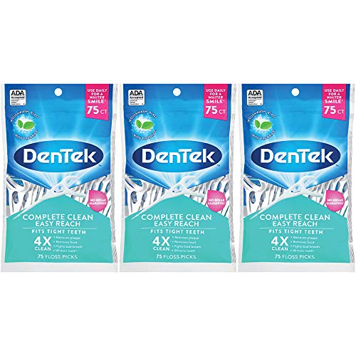 DenTek Complete Clean Dental Floss Picks - 225 Count (3 Packs of 75) | Mint Flavored | Disposable Flossers for Teeth Cleaning | Perfect for Travel, Office & On-the-Go Oral Care
