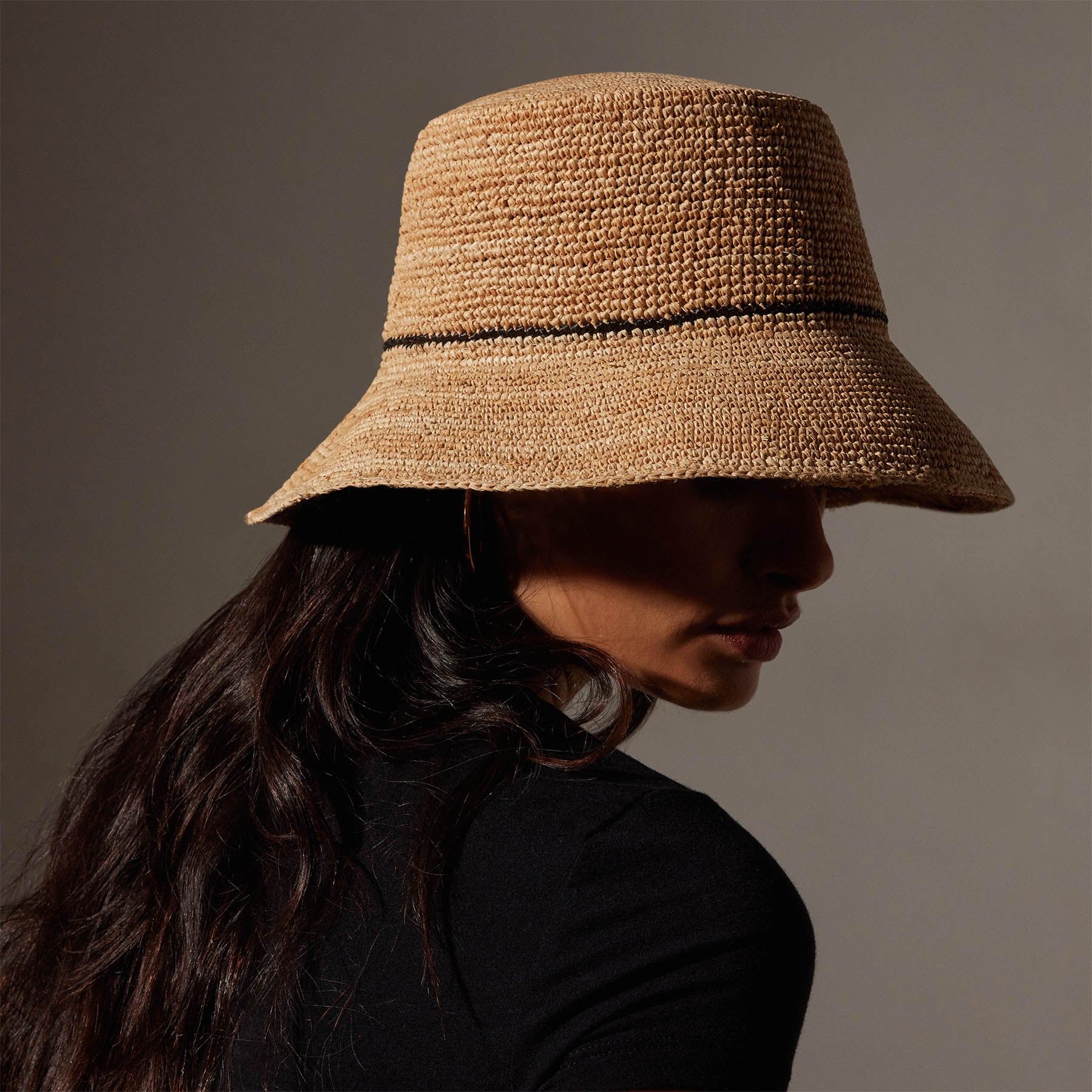 Crochet Bucket Hat with Black Stripe - Natural/Black Stripe - Stylish Summer Sun Hat for Women, Beach Accessories, Outdoor Activities