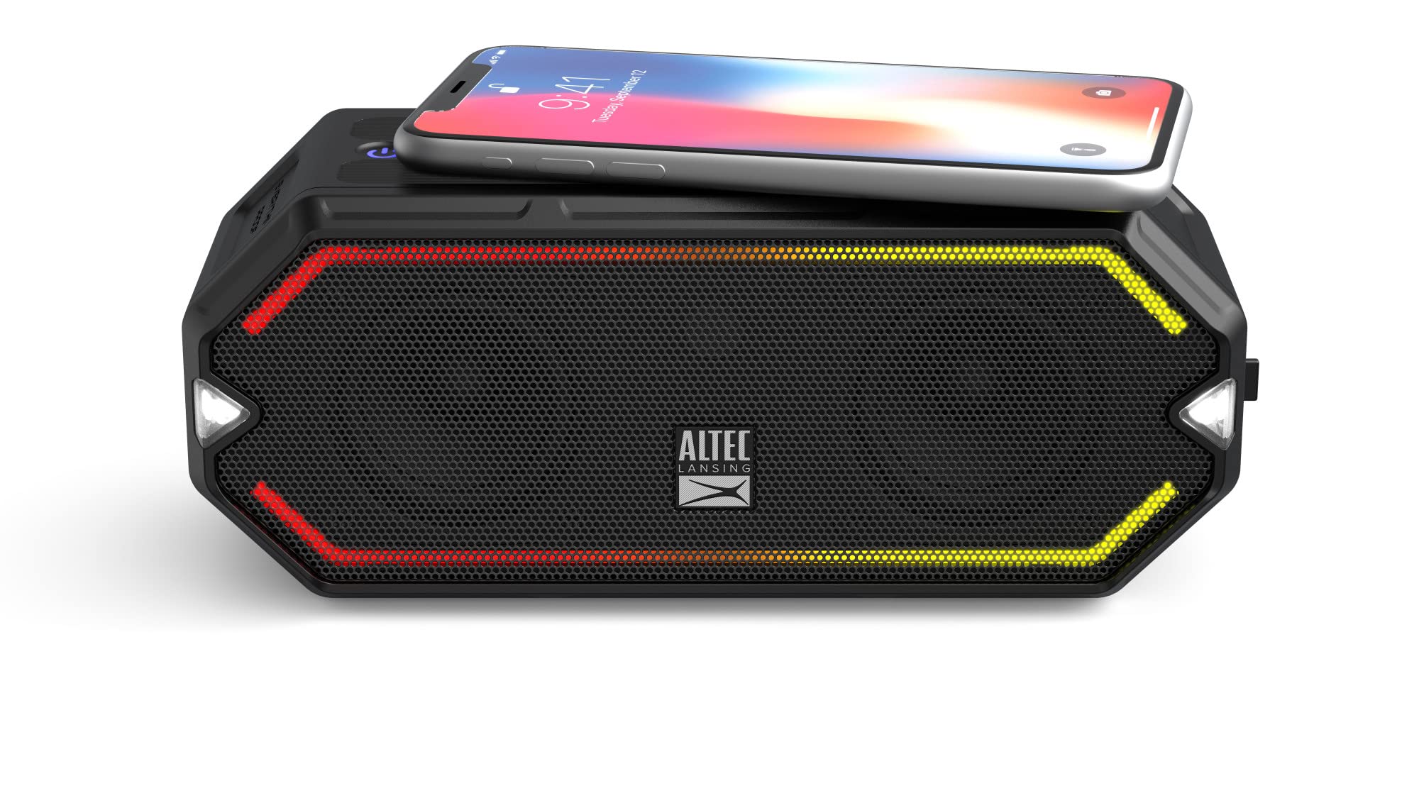 Altec Lansing HydraBlast Wireless Bluetooth Speaker - IP67 Waterproof, 20H Playtime, USB-C Rechargeable with Built-in Phone Charger & LED Lights - Perfect for Outdoor Parties, Beach, Pool & Camping (Black)