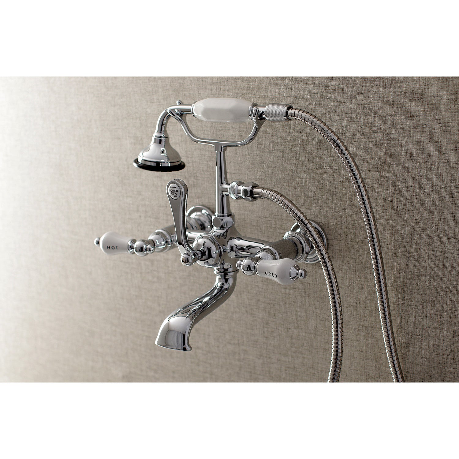 Vintage Clawfoot Tub Faucet with Hand Shower - 3 Handle 2 Hole Wall Mount Bathroom Fixture in Polished Chrome - Perfect for Antique & Classic Bathroom Renovations