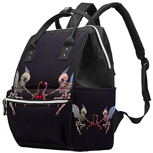 Shiny Skeleton Cupid Diaper Backpack for Baby Care - Waterproof Multi-Functional Travel Backpack with Cooler & Tissue Pocket | Perfect for Daycare, Travel & Outdoor Adventures