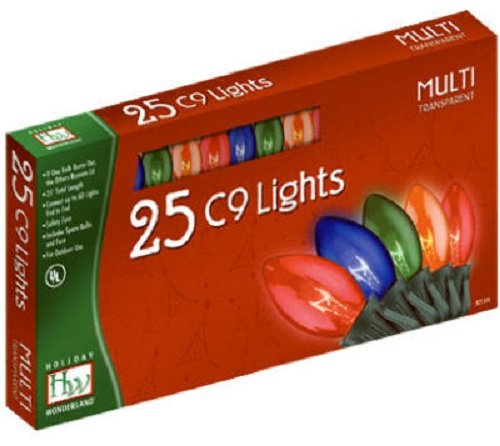 Christmas Lights Set - 25-Count Multi-Color C9 Transparent Outdoor String Lights for Holiday Decorations, Christmas Tree, Party & Home Decoration