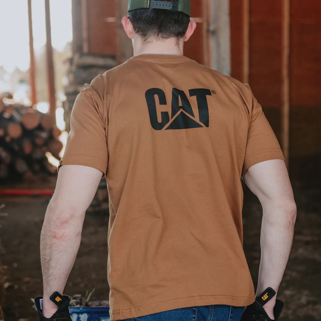 CAT Men's Short Sleeve Logo Pocket Work T-Shirt - Durable Cotton Tee for Construction, Landscaping & Outdoor Work (Bronze, Style 1510552) - Perfect for Job Sites, Casual Wear & Everyday Comfort