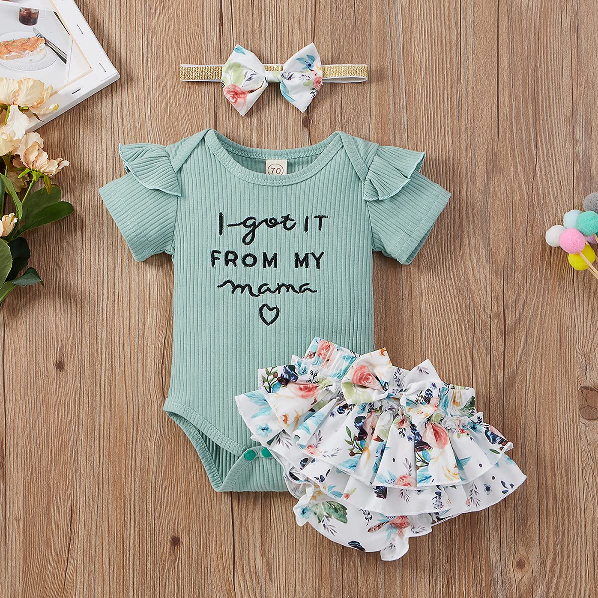 Yccutest Newborn Baby Girl Clothes - Cute Summer Outfits Set with Short Sleeve Romper, Floral Shorts & Bow Headband - Perfect for Playdates, Beach Trips & Photo Shoots