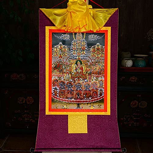 Gandhanra Guru Rinpoche Refuge Tree Thangka - Authentic Tibetan Buddhist Art, Gold Stamped Buddha Tapestry Wall Hanging for Meditation Room, Zen Home Decor, Yoga Studio & Spiritual Retreat - Perfect for Mindfulness Practice and Peaceful Atmosphere