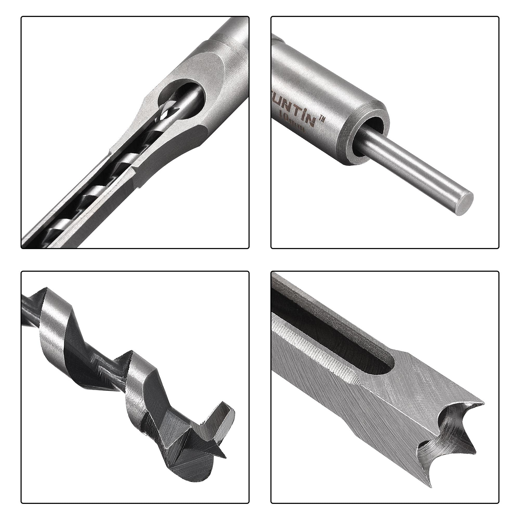 uxcell 10mm x 208mm Square Hole Drill Bits for Wood - Mortising Chisel Bit Auger Cutter Tool for Woodworking & Carpentry | Perfect for Cabinet Making, Furniture Assembly & DIY Home Projects