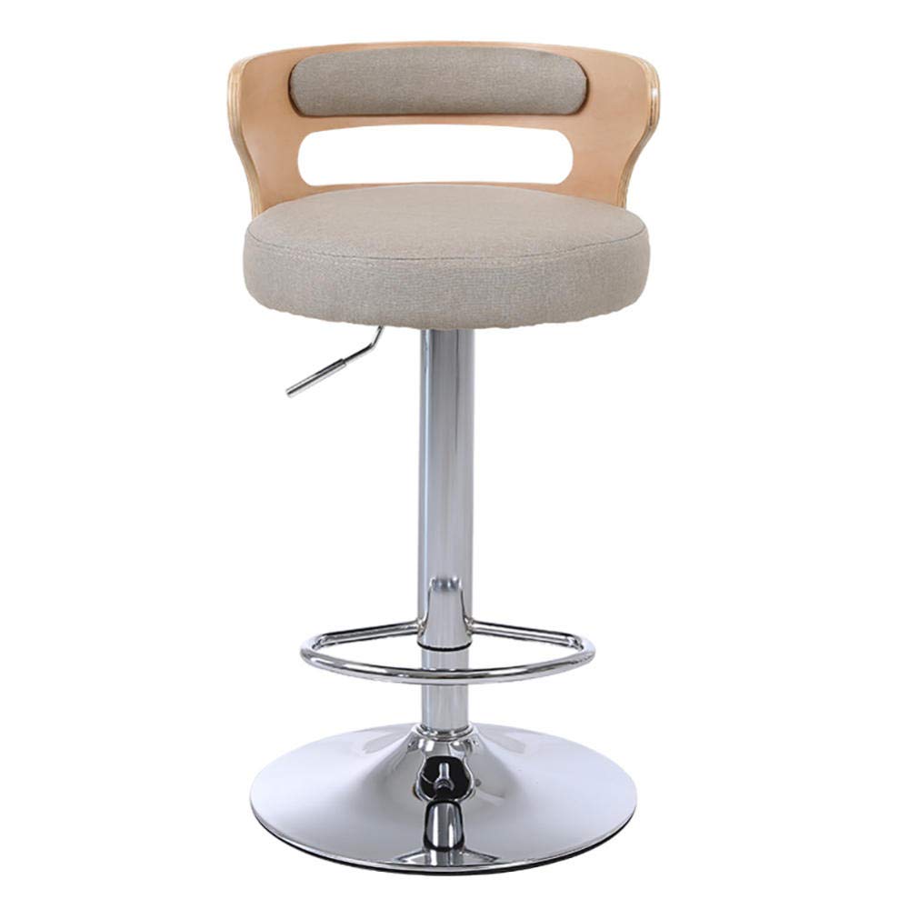 Adjustable Height Bar Stool with Footrest & Swivel Base - Ergonomic Back Support, Round Sponge Cushion Counter Stool for Kitchen Island, Dining & Home Bar - Easy Assembly Beige Fabric Stool - Perfect for Breakfast Nooks, Entertaining & Small Spaces