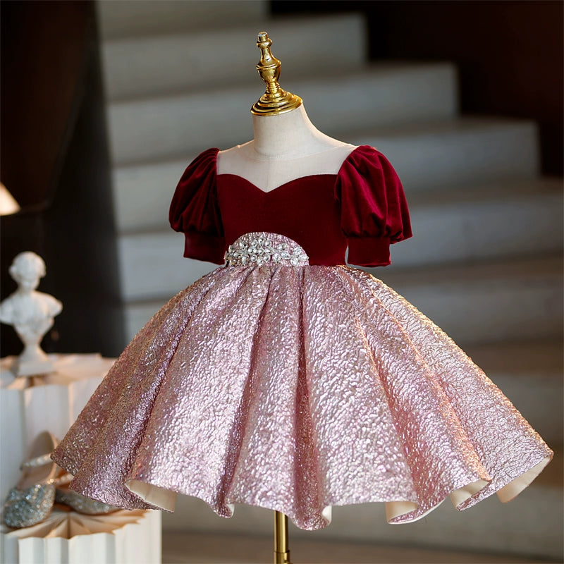 Christmas Party Dress for Girls - Elegant Puff Sleeve Princess Gown for Holiday Celebrations, Pageants & Special Occasions