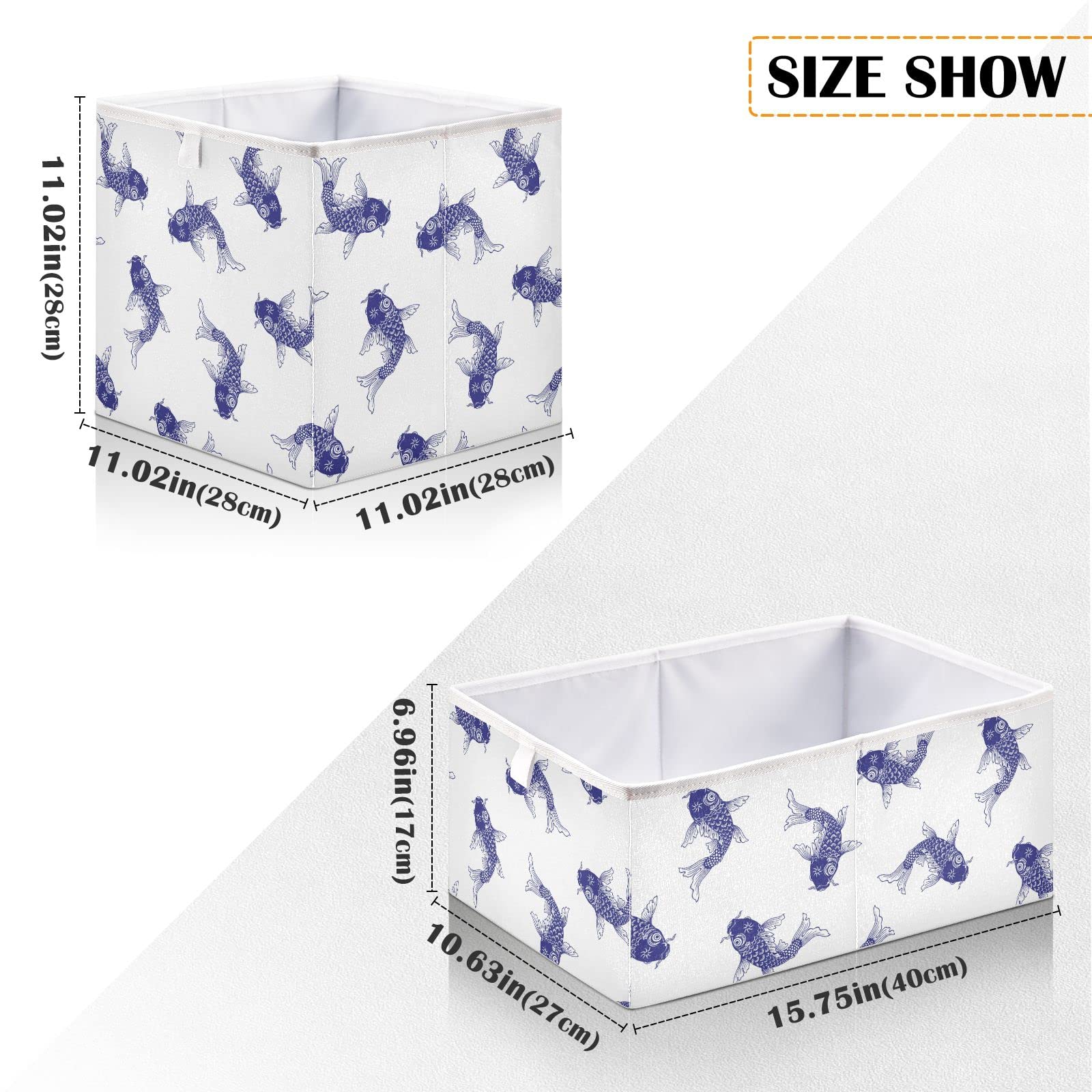 Emelivor Japanese Carp Fish Foldable Storage Bin - Waterproof Toy Basket & Cube Organizer for Kids Nursery, Closet, Books, Bathroom & Office (15.75x10.63x6.96 Inches) - Perfect for Toy Storage, Home Organization & Space Saving Solutions