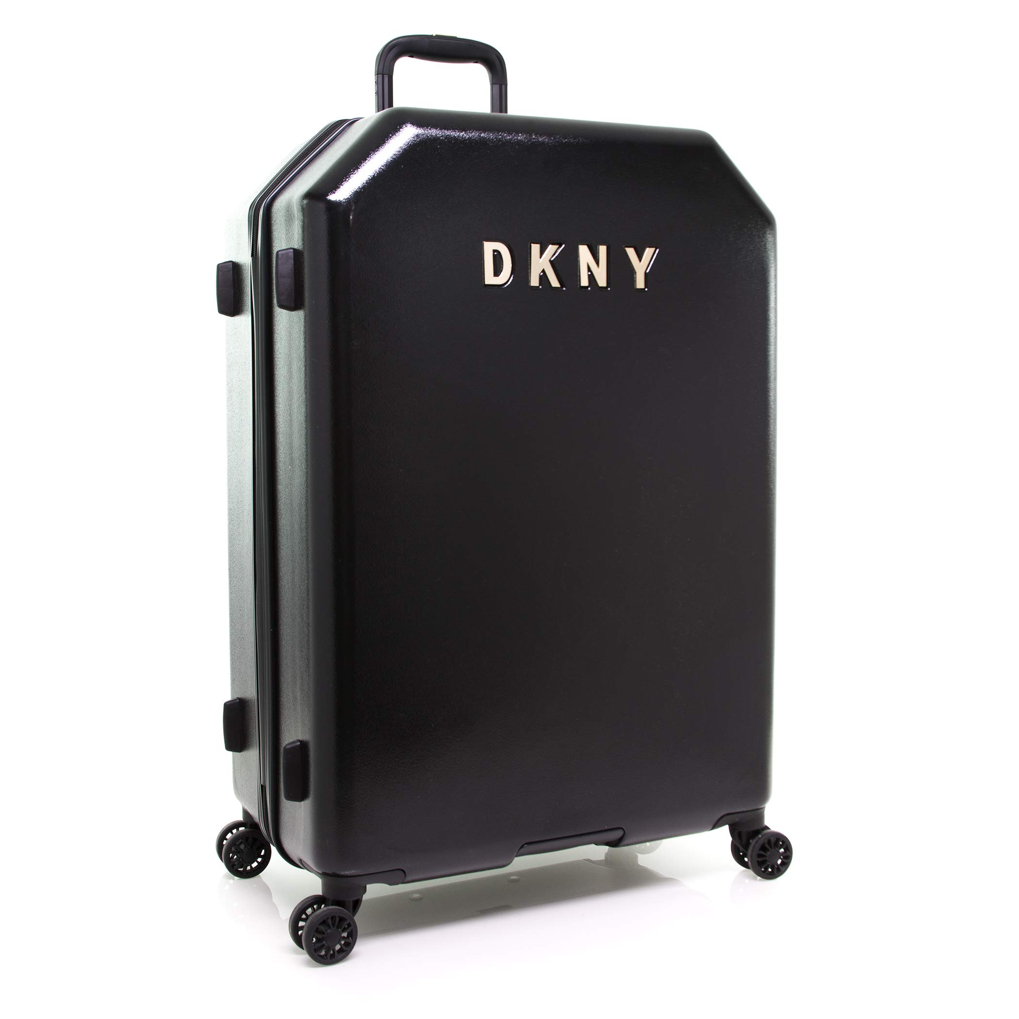 DKNY Metal Logo Hardside Spinner Suitcase - 30 Inch Black Carry-On Luggage for Travel, Business Trips & Vacations | Durable Lightweight Checked Bag with 360° Wheels