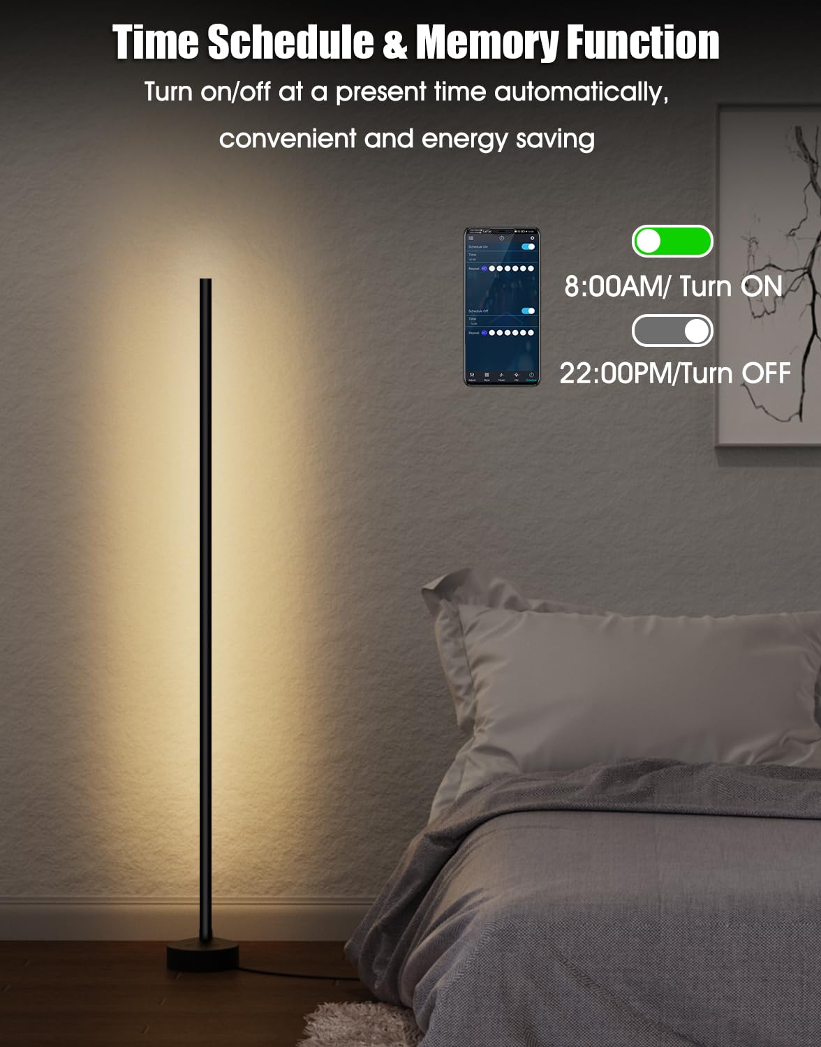 Royana 2 Pack RGB Dimmable LED Floor Lamps with Remote & App Control - 55.5'' Smart Corner Lighting for Living Room, Bedroom, Party & Home Decor | Mood Lighting & Ambient Illumination
