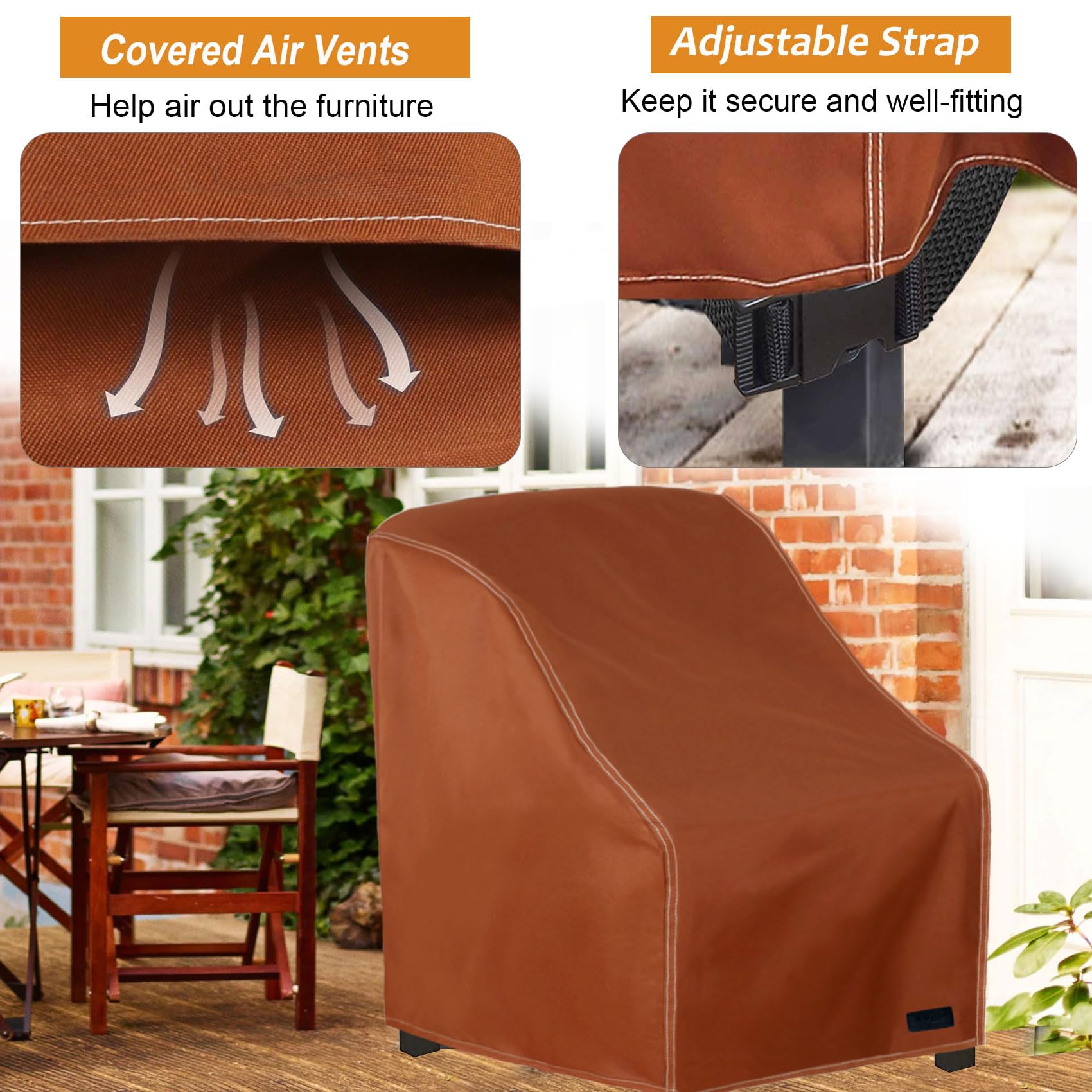 Waterproof Heavy Duty Patio Chair Covers 4 Pack - Outdoor Furniture Covers for Deep Seat Dining Chairs (30x33x34 Inches, Brown) - UV Protection & All Weather Resistant - Perfect for Backyard, Garden, and Poolside Use