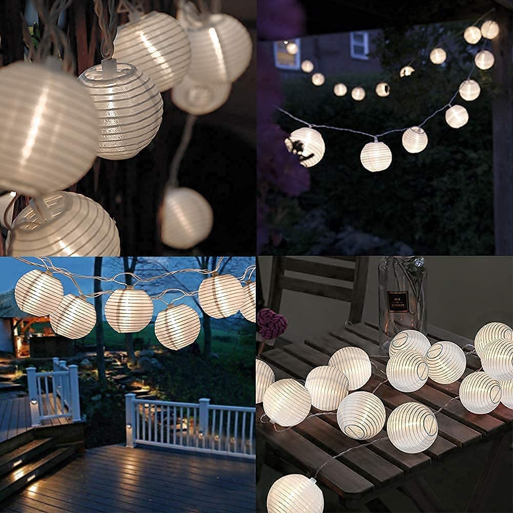 8.5Ft Outdoor White Lantern String Lights - 10 Mini Nylon Hanging Waterproof Fairy Lights for Patio, Bedroom, Wedding & Party Decor (White Wire) | Perfect for Garden, Backyard, Balcony & Indoor Festive Lighting