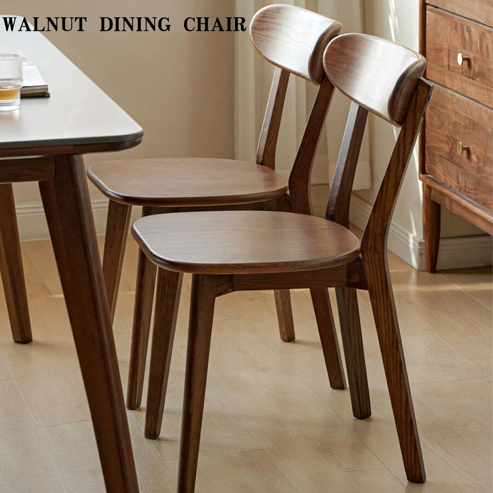 Mid Century Modern Oak Wood Dining Chairs - Set of 2 Walnut Kitchen & Dining Room Chairs with Comfortable Curved Backrest - Perfect for Farmhouse, Scandinavian & Contemporary Home Decor