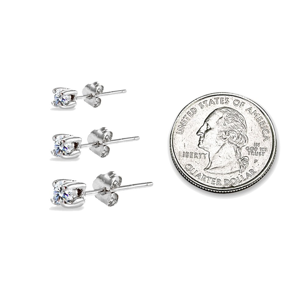 Sterling Silver Crystal Stud Earrings Set - Perfect for Gifts & Parties