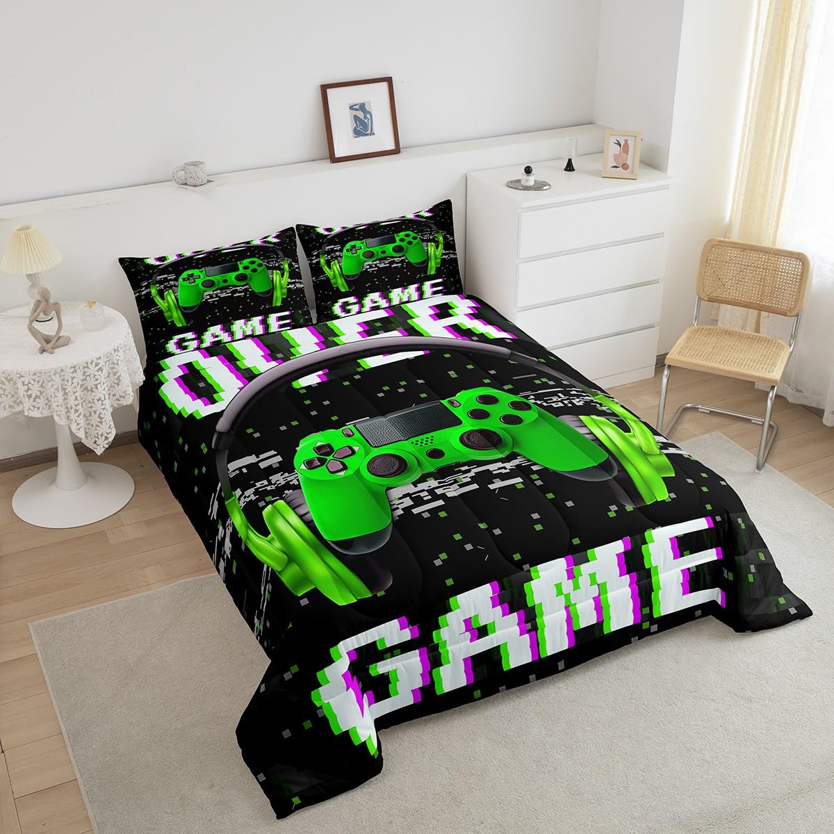 Erosebridal Boys Twin Gaming Comforter Set - Green Video Game Themed Bedding for Toddler & Kids - Perfect for Gamer Bedrooms, Sleepovers & Teen Boys Room Decor
