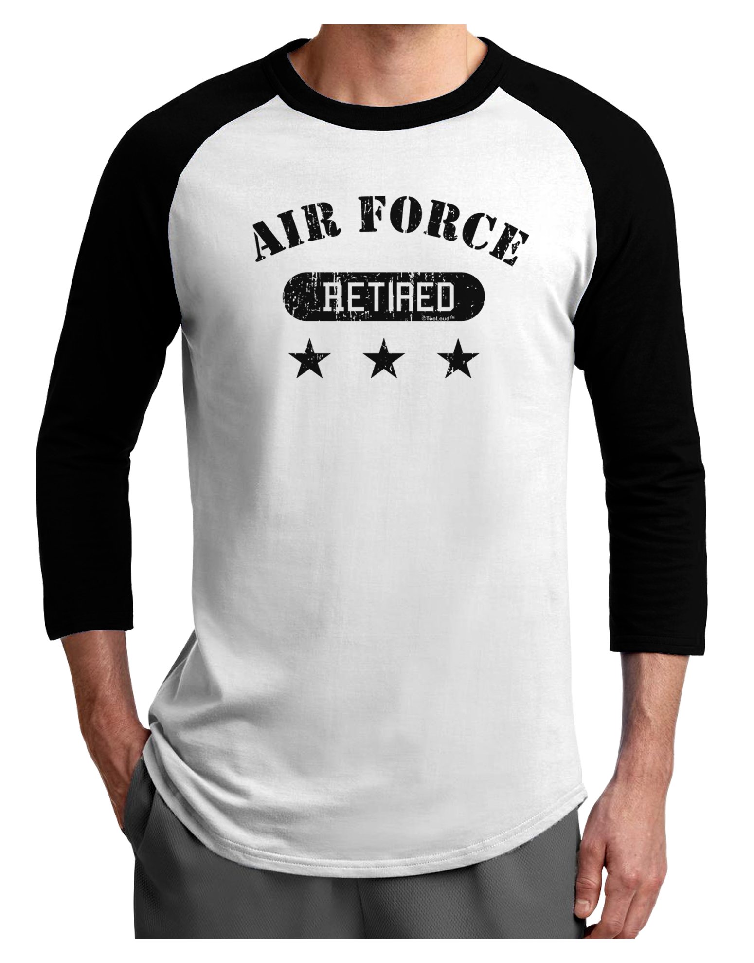 TOOLOUD Retired Air Force Adult Raglan Shirt - Military Apparel for Veterans & Patriotic Enthusiasts | Comfortable Casual Wear for Everyday Use & Special Events
