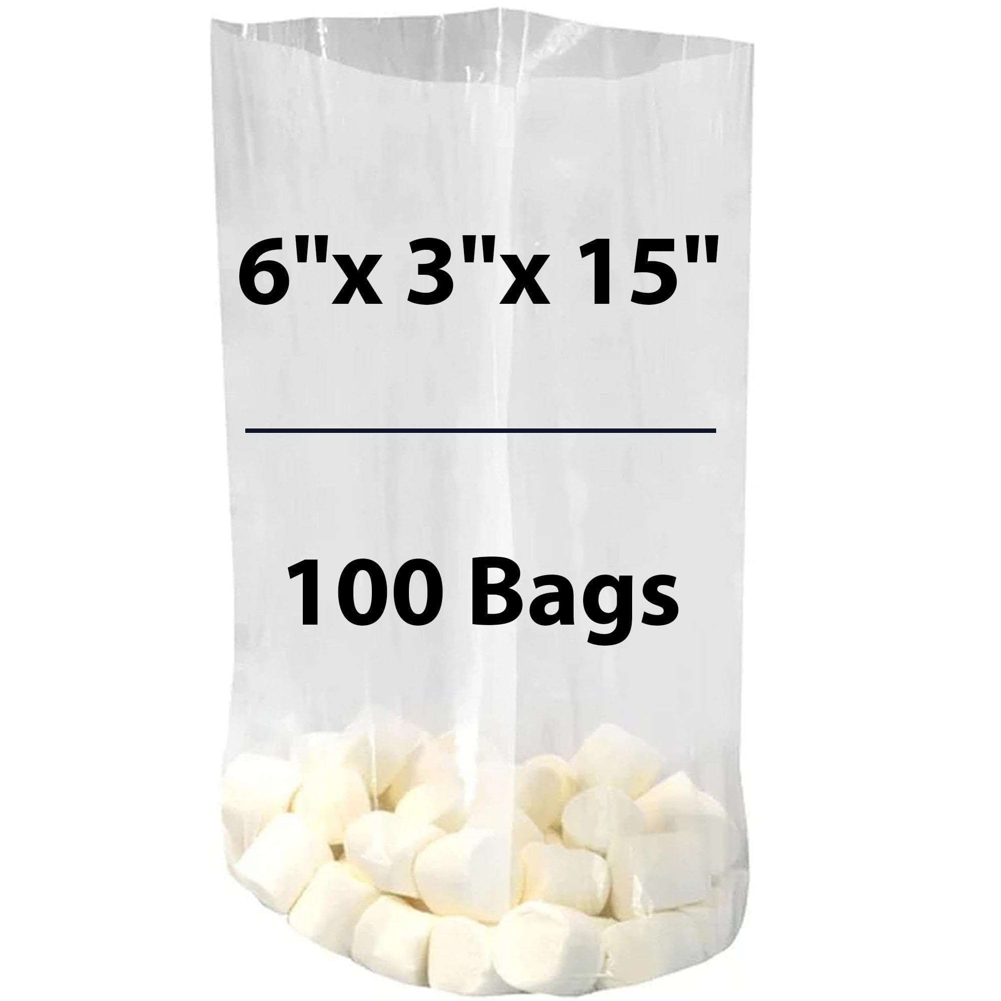 6x3x15 Inch Clear Gusseted Plastic Poly Bags (100 Pack) - 1.5 Mil Durable Heat Sealable Open Top Bags with Twist Ties | Perfect for Party Favors, Candy Packaging, Small Gift Wrapping, Bakery Items & Dessert Storage | Ideal for Retail, Home Use & Commercial Packaging