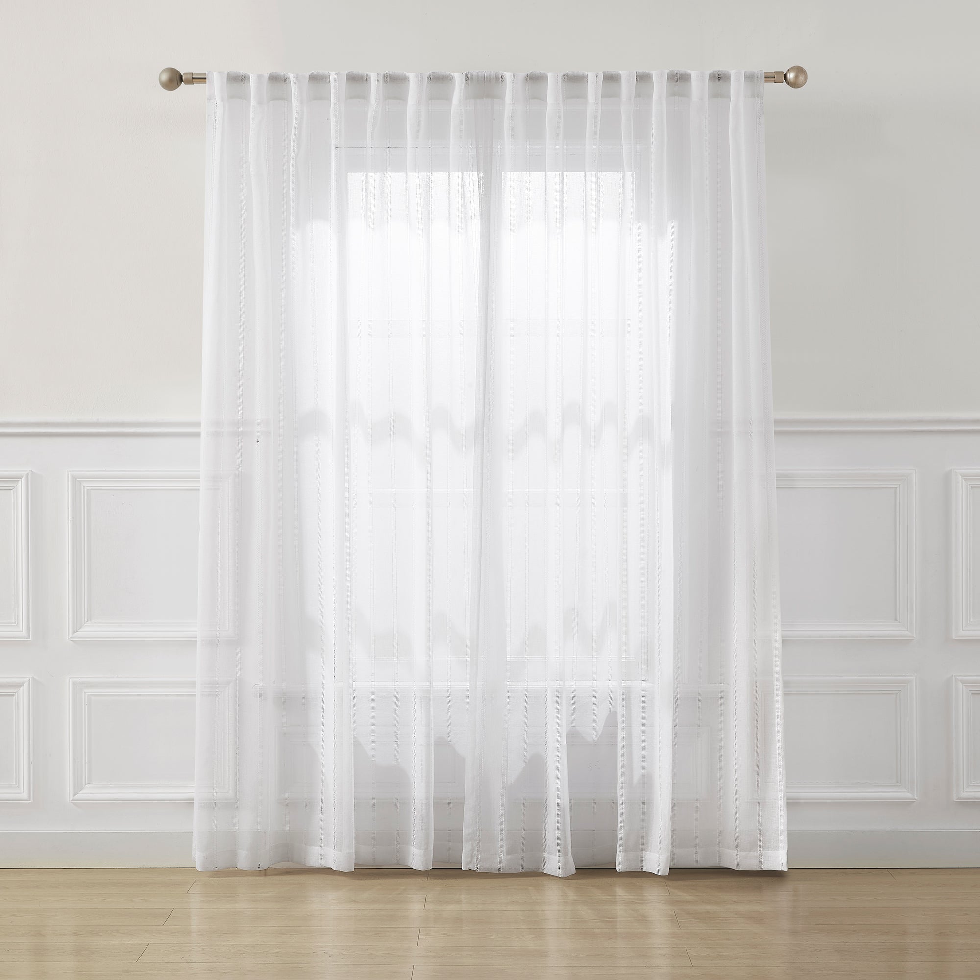 Calia Textured Stripe Sheer Window Curtain Panels - Light Filtering Privacy Drapes for Living Room & Bedroom
