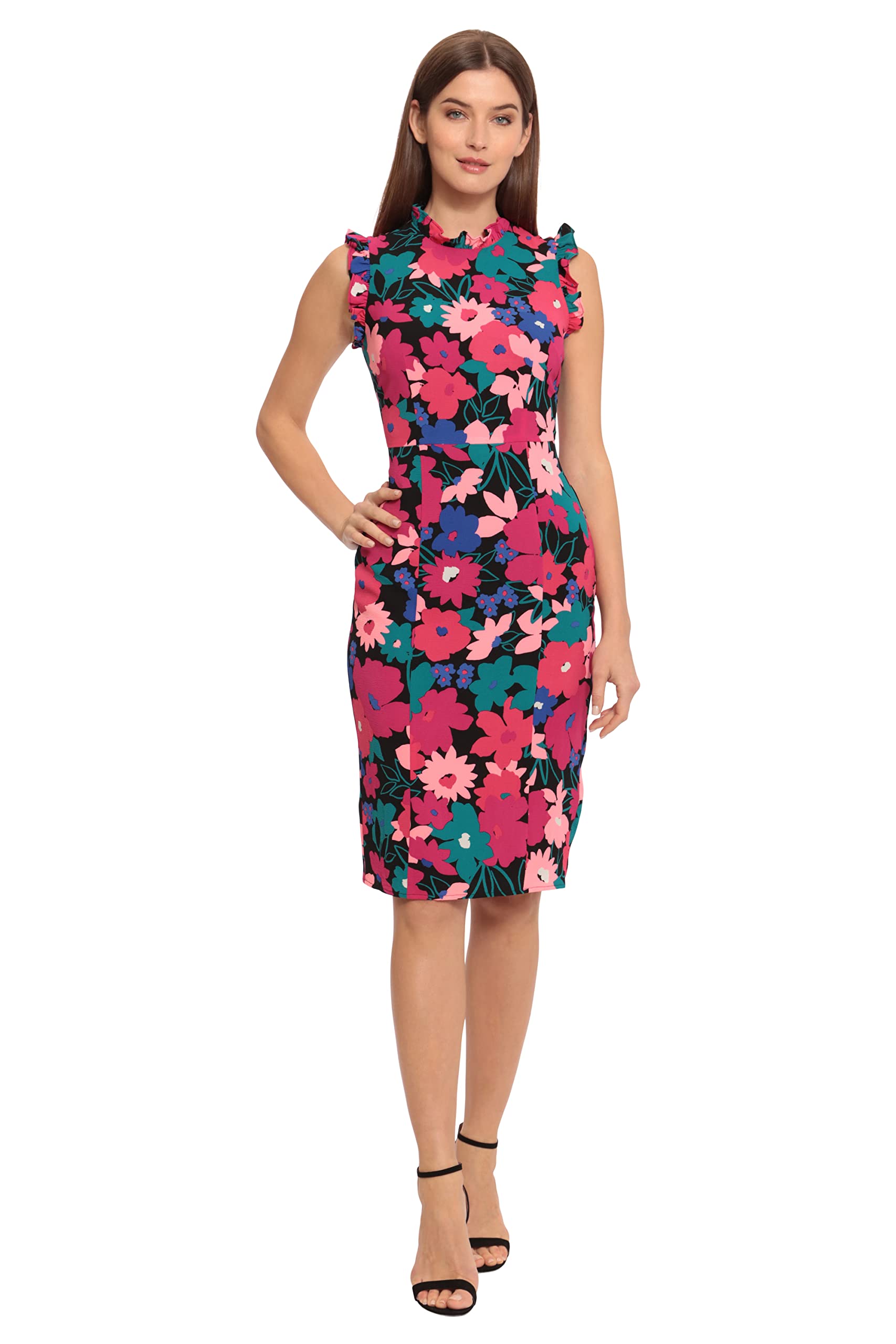 Maggy London Women's Ruffle Neck & Armhole Sheath Dress - Elegant Office Wear & Cocktail Party Dress for Women