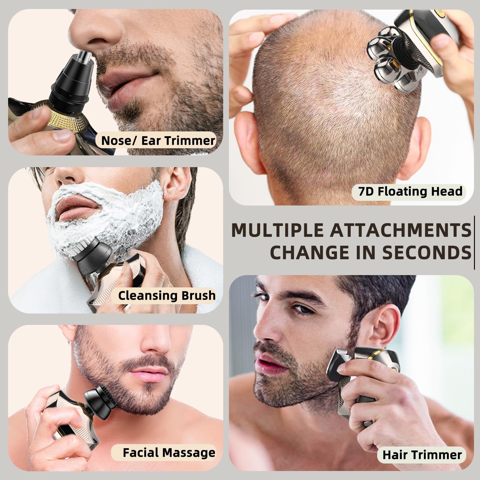 Upgraded 7D Electric Head Shaver for Bald Men - IPX6 Waterproof Wet/Dry Shaving with Nose & Ear Trimmer, LED Display & Anti-Pinch Technology - Perfect for Travel, Gym & Daily Grooming Routine