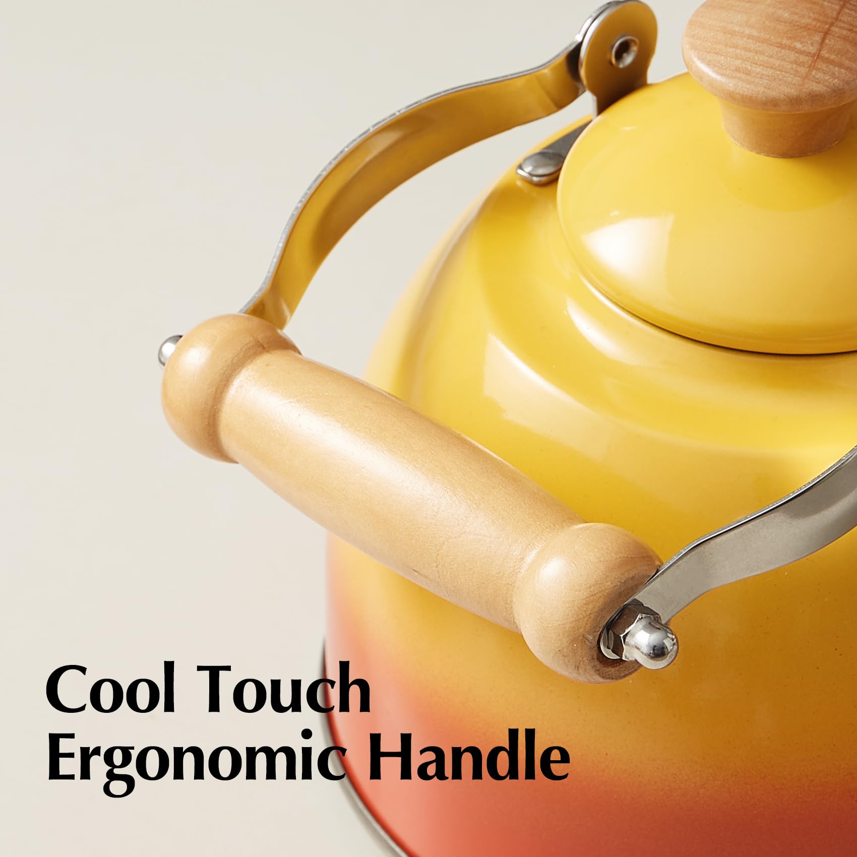 ROCKURWOK 1.6 Quart Stainless Steel Whistling Tea Kettle - Cool Touch Ergonomic Handle, Stovetop Safe, Food Grade Material (Orange) - Perfect for Home, Office, Camping & Gift Giving