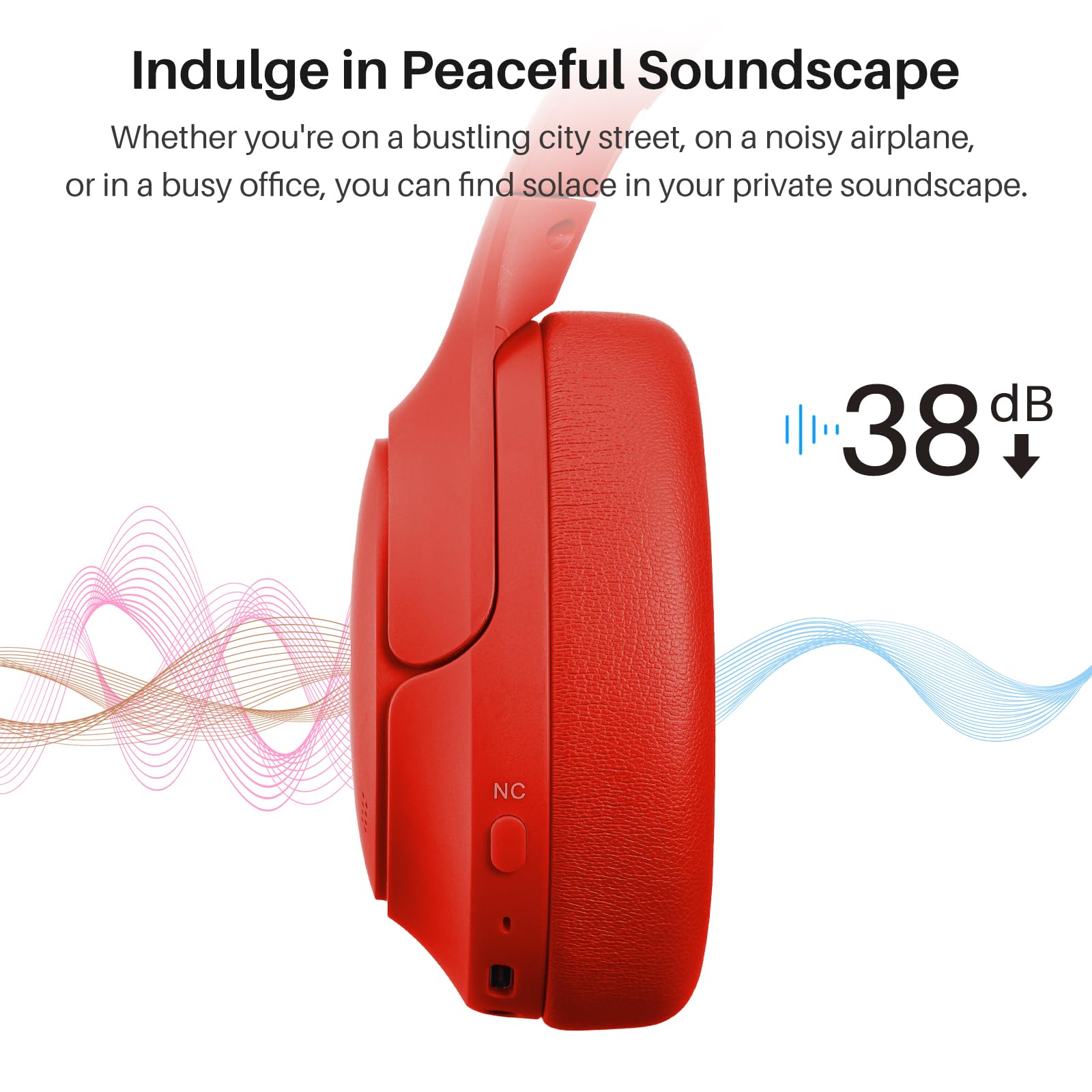 TOZO HT2 Hybrid Active Noise Cancelling Wireless Headphones - 60H Playtime, Hi-Res Audio, Deep Bass, Foldable & Lightweight Over-Ear Bluetooth Headphones for Workout, Travel & Office Use