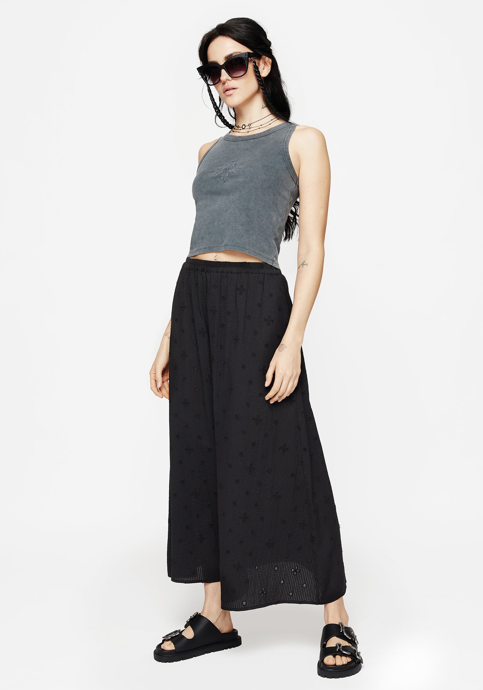 Crux Embroidered Midi Skirt for Women - Floral Lace Design, A-Line Fit, Elegant Summer & Spring Skirt for Casual Outings & Special Occasions