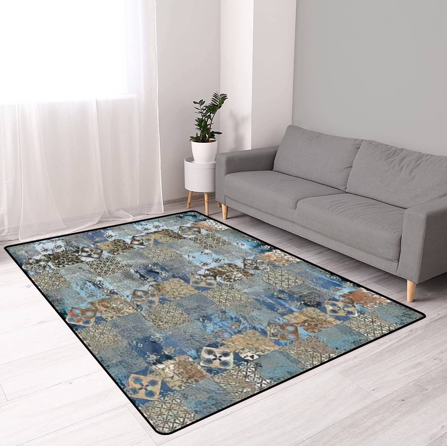Non-Slip Thickened Geometric Tribal Area Rug - Distressed Texture Indoor/Outdoor Runner Carpet for Living Room, Entryway, Bedroom - Perfect for Home Decor & High Traffic Areas