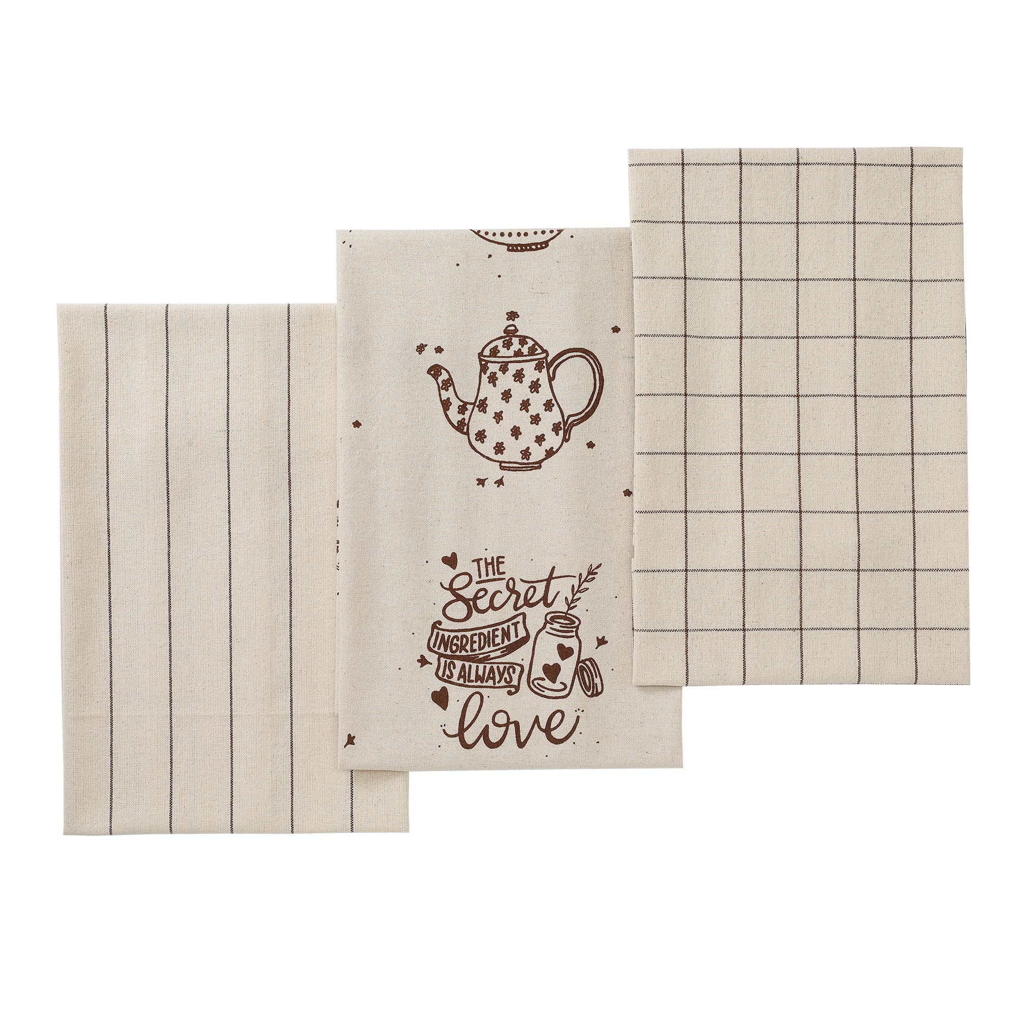Folkulture 100% Cotton Kitchen Towels Set of 3 - 20x26 Inch Absorbent Dish Cloths & Tea Towels with Hanging Loop - Farmhouse Decor, Dish Drying, Counter Cleaning, Hand Wiping - Natural Color