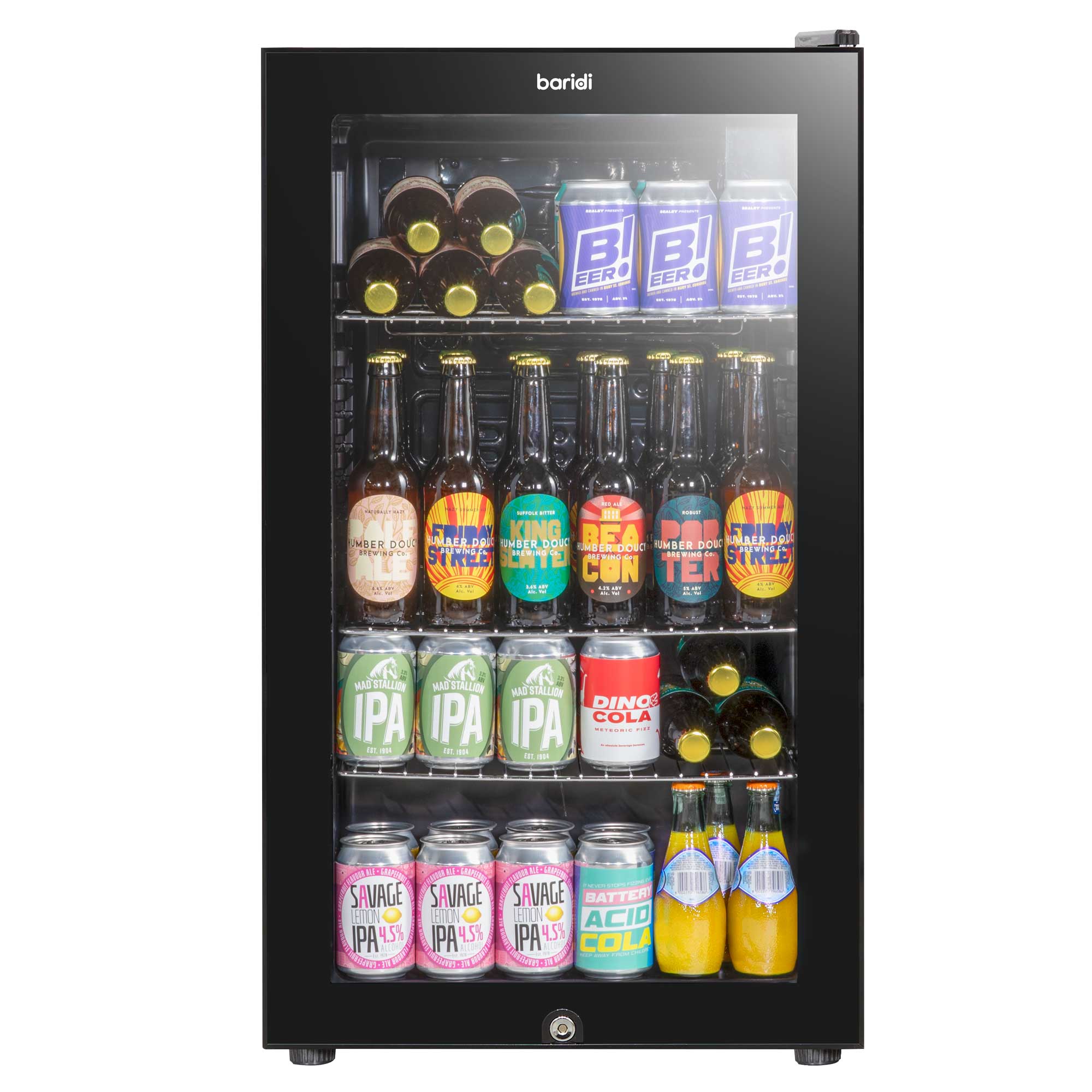 Baridi 85L Under Counter Beverage Refrigerator - Black DH13 | Energy Efficient Beer & Wine Cooler with LED Light for Home Bar, Kitchen, or Basement