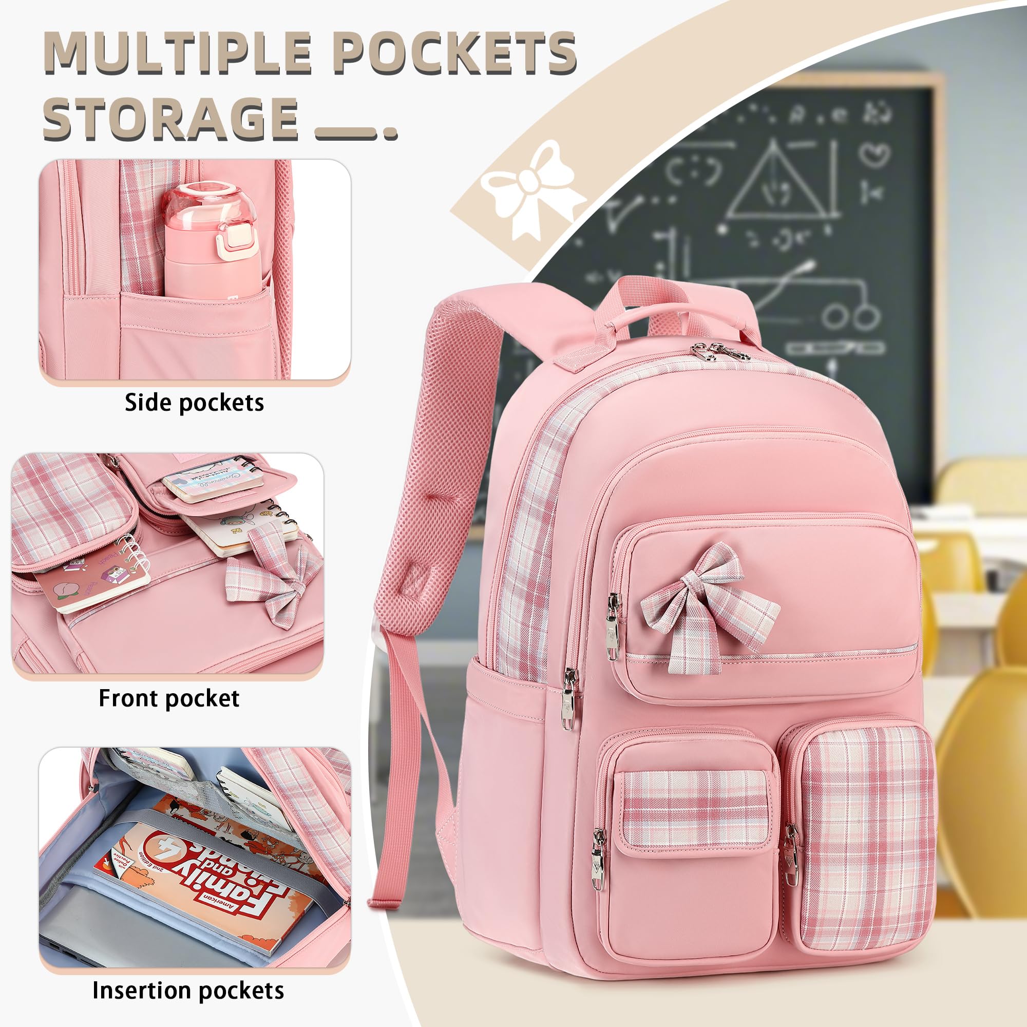 **Stylish Pink Backpack for Girls & Women - 15.6 Inch Laptop School Bag, Large Bookbag for Teen Students, College, Kindergarten & Elementary - Perfect for Travel, Casual Use & Daily Commute**
