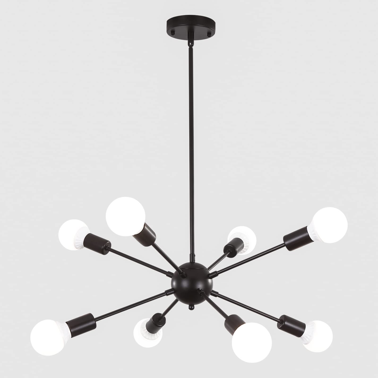 ETONIMERR Sputnik Chandelier - 8-Light Modern Semi-Flush Mount Ceiling Light Fixture with Adjustable Height, Mid-Century Design for Dining Room, Living Room & Bedroom (Black) | Perfect for Vintage Home Decor, Apartment Lighting & Stylish Interior Spaces