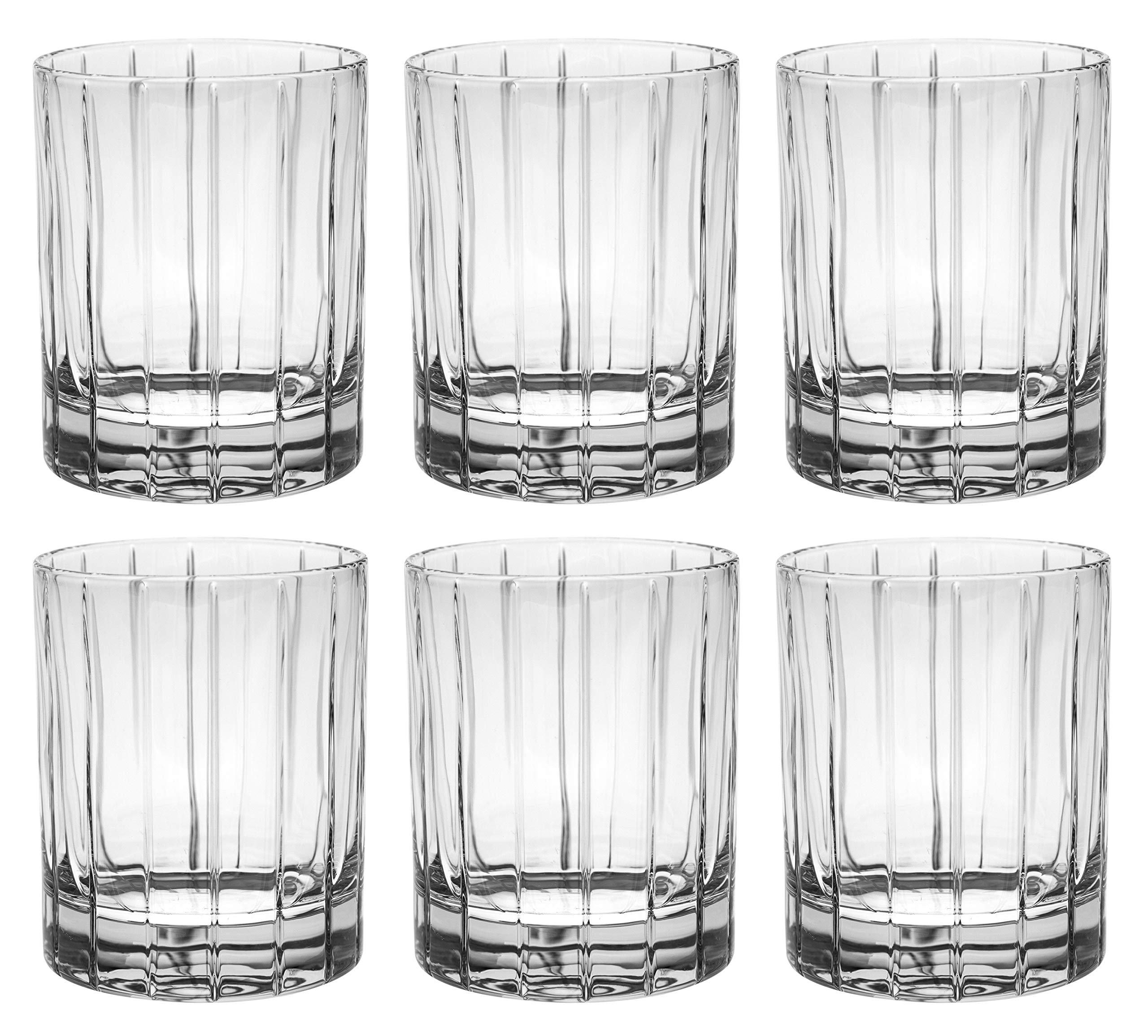 Barski Premium European Crystal Glass Set - 6 Double Old Fashioned Tumblers (13 oz) with Classic Clear Striped Design - Elegant Barware for Cocktails, Whiskey & Home Entertaining - Handcrafted in Europe