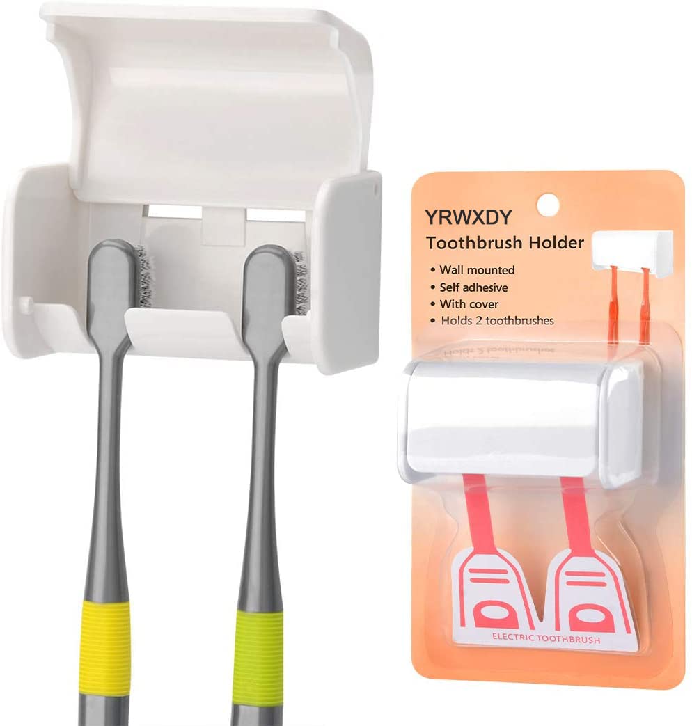Self-Adhesive Wall Mounted Toothbrush Holder with Cover - Space-Saving 2 Toothbrush Organizer for Bathroom, Shower & Dorm | Perfect for Small Spaces & Travel