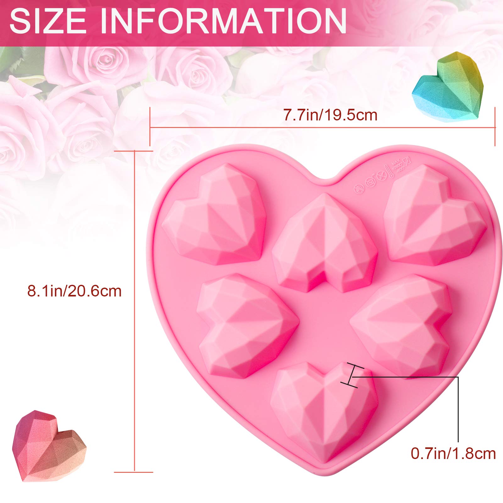 2 Pcs Valentine's Day Silicone Molds - Diamond Heart Love Shape 3D Cake Chocolate Molds for Baking, Wedding, Dessert, Mousses & Cheesecake (Pink) | Perfect for Romantic Gifts, DIY Treats & Party Decorations