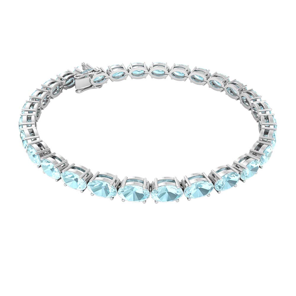 16.5 CT Blue Topaz Tennis Bracelet - 6x4mm Oval Gemstone Sky Bracelet in 14K White Gold - 7 Inches Bridal Jewelry for Weddings, Bridesmaids & Special Occasions