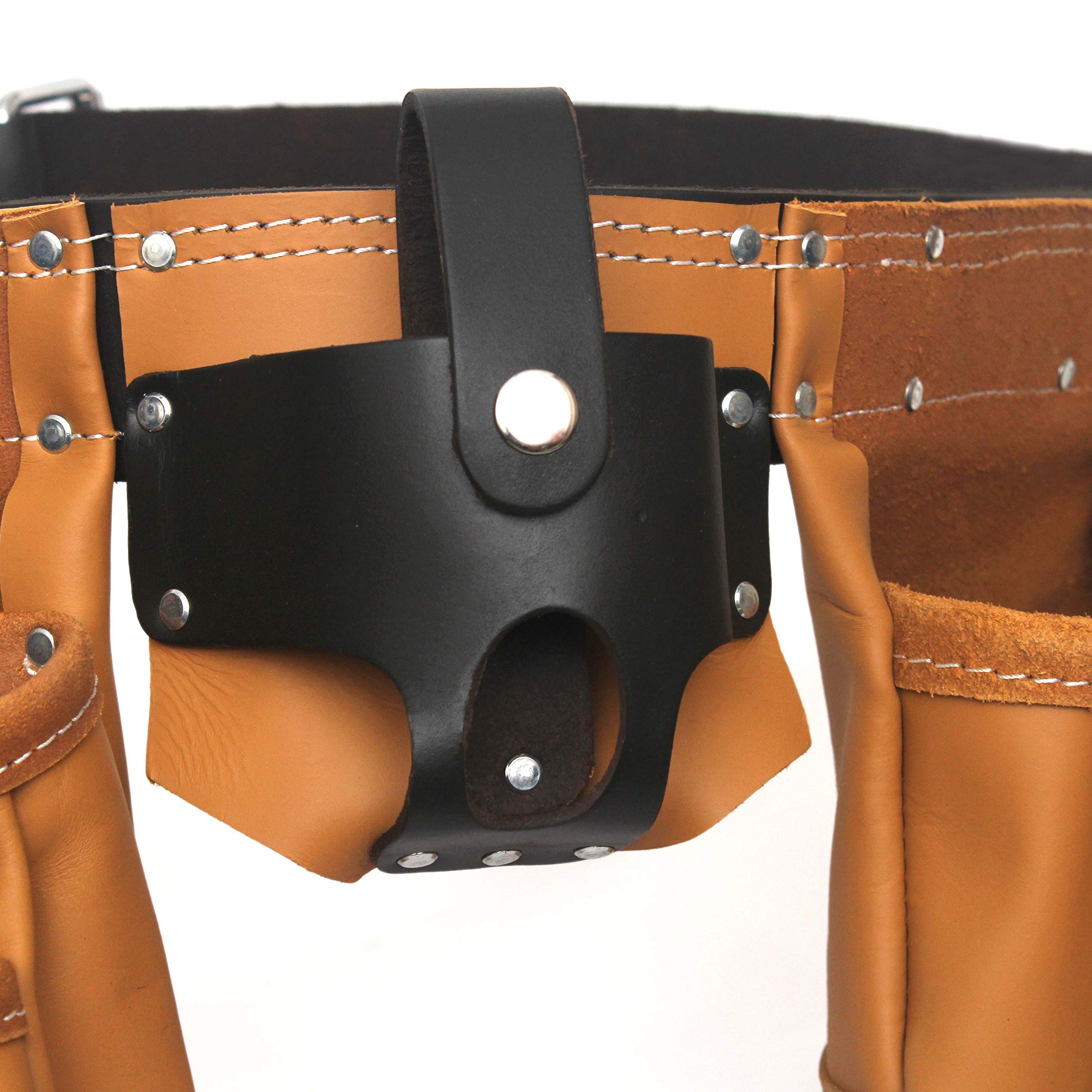 Heavy Duty Leather Tool Belt with 12 Pockets - Hammer Holder, Knife Sheath, Pencil & Marker Pockets, Measuring Tape Loop - Perfect for Construction, Carpentry, DIY & Home Improvement Projects