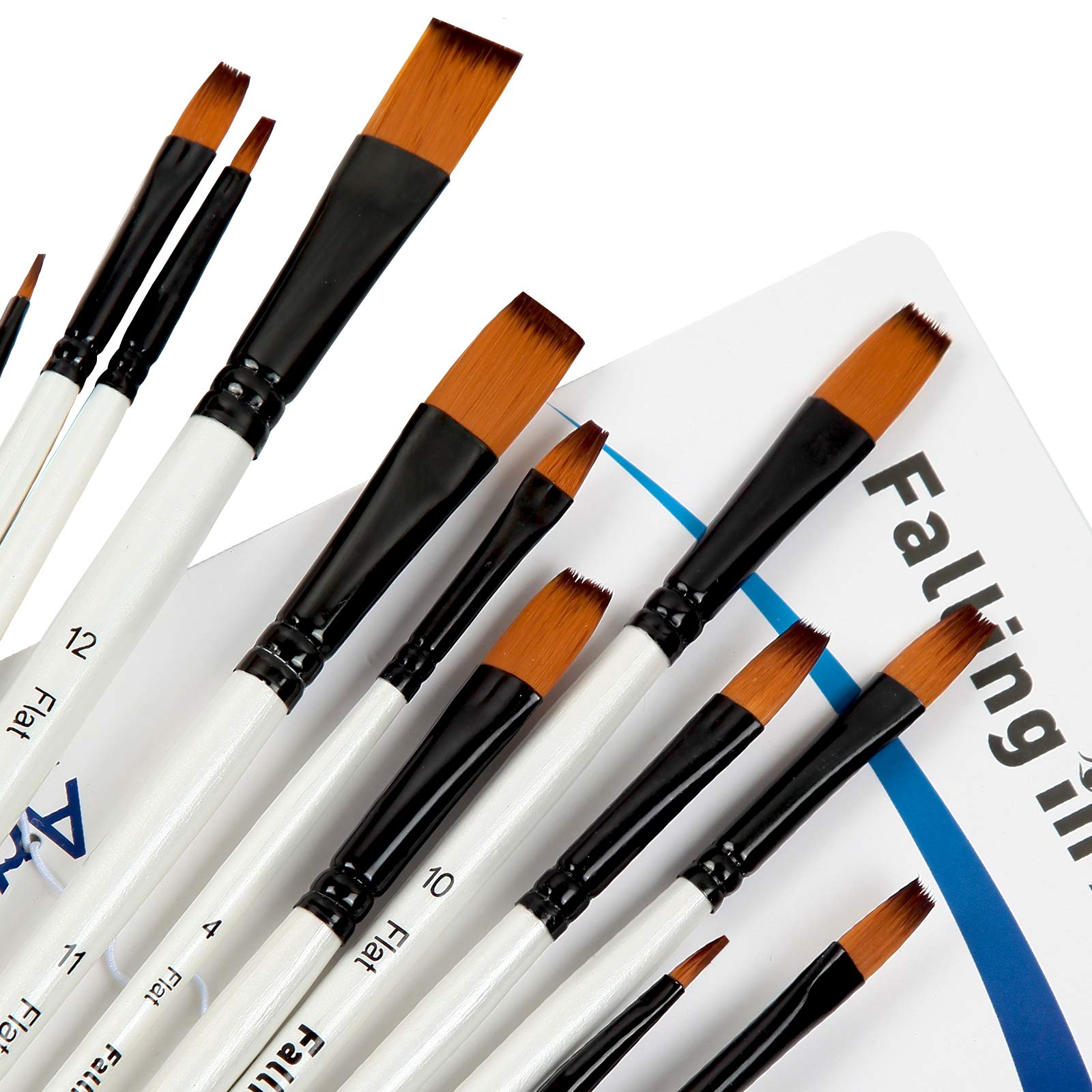 Premium 12-Piece Nylon Paint Brush Set for Watercolor, Oil, Acrylic Painting - Professional Flat Brushes for Artists, Face/Body/Nail Art, Crafts & Rock Painting - Ideal for Beginners & Professionals