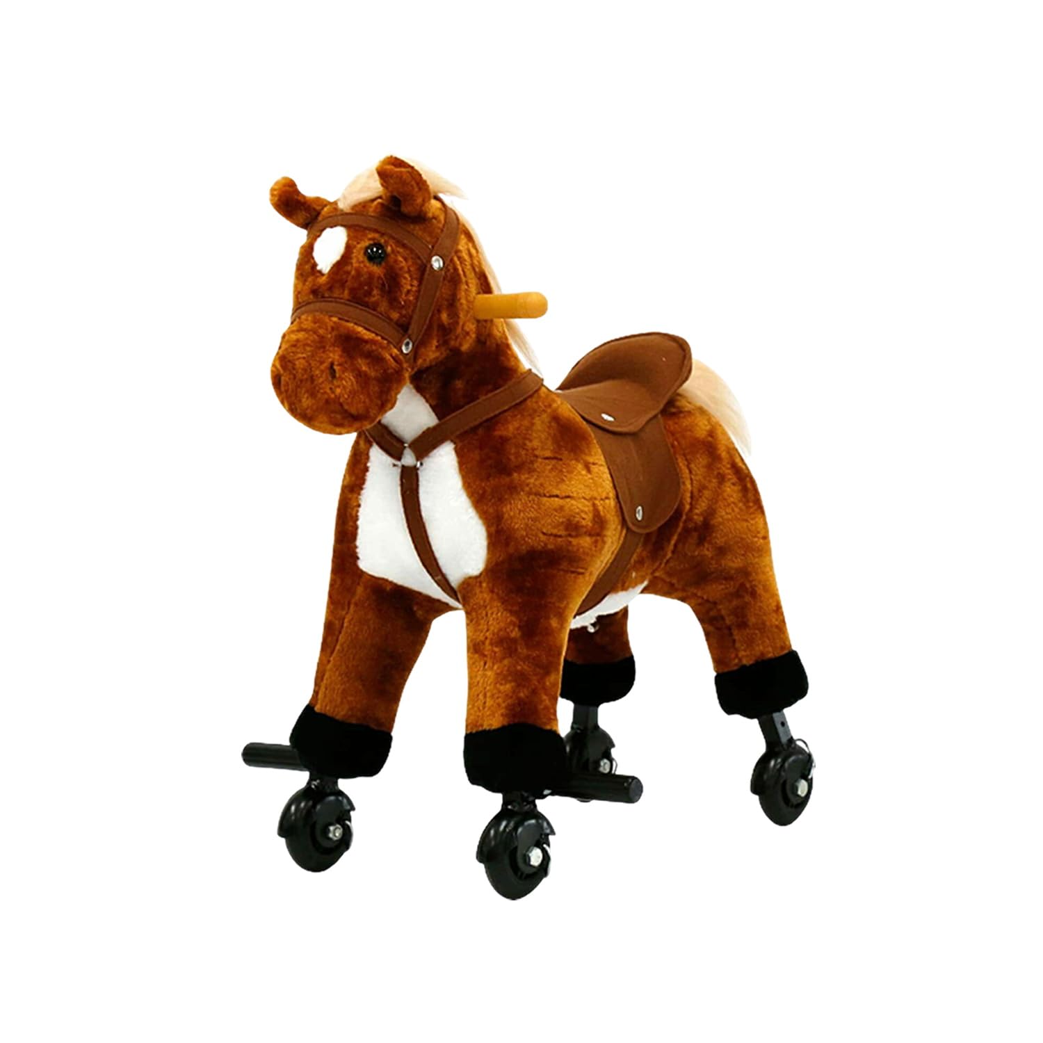 Kinsuite Kids Plush Rocking Horse Toy - Soft Brown Pony Ride-On with Wheels & Sound Effects for Toddlers | Interactive Walking Animal Rocker for Indoor Play & Early Childhood Development