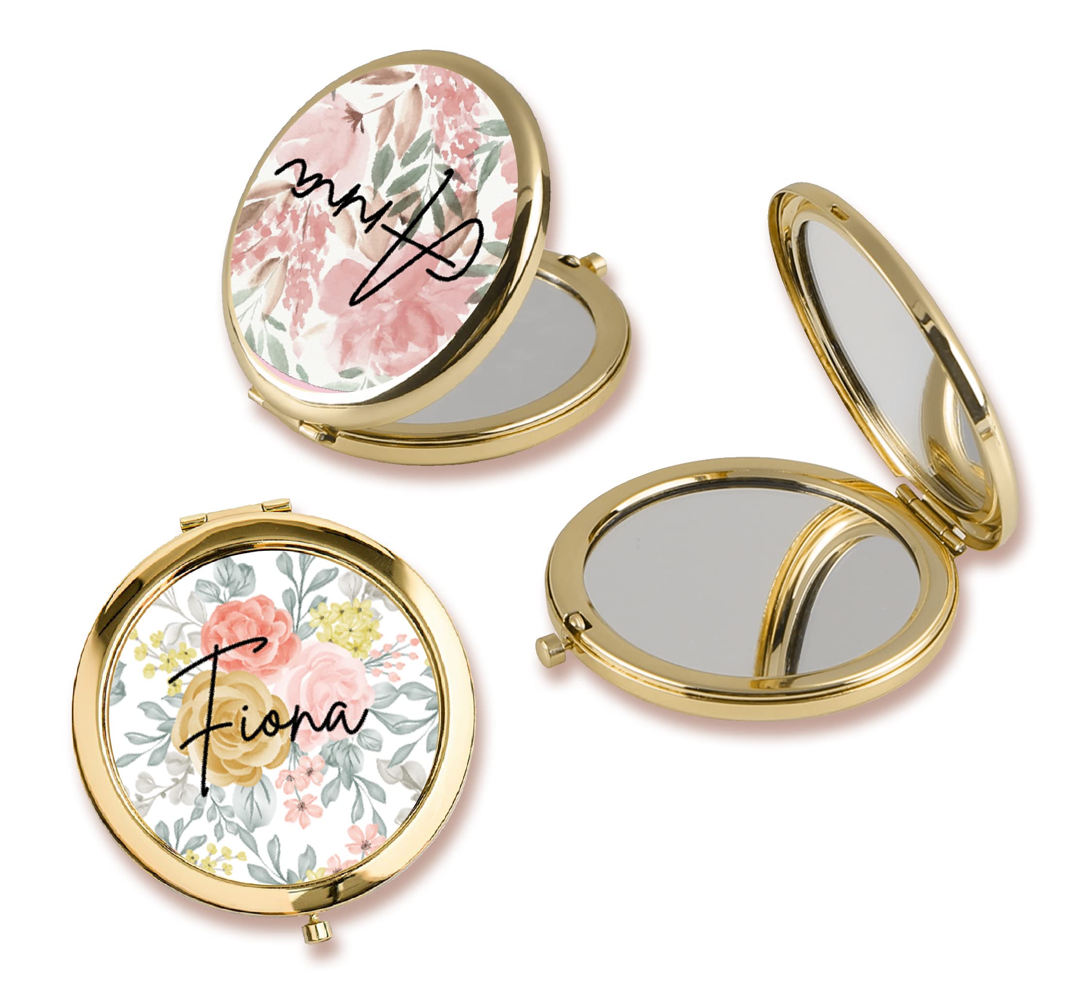 Personalized Floral Compact Mirror - Travel & Bridal Gift for Makeup