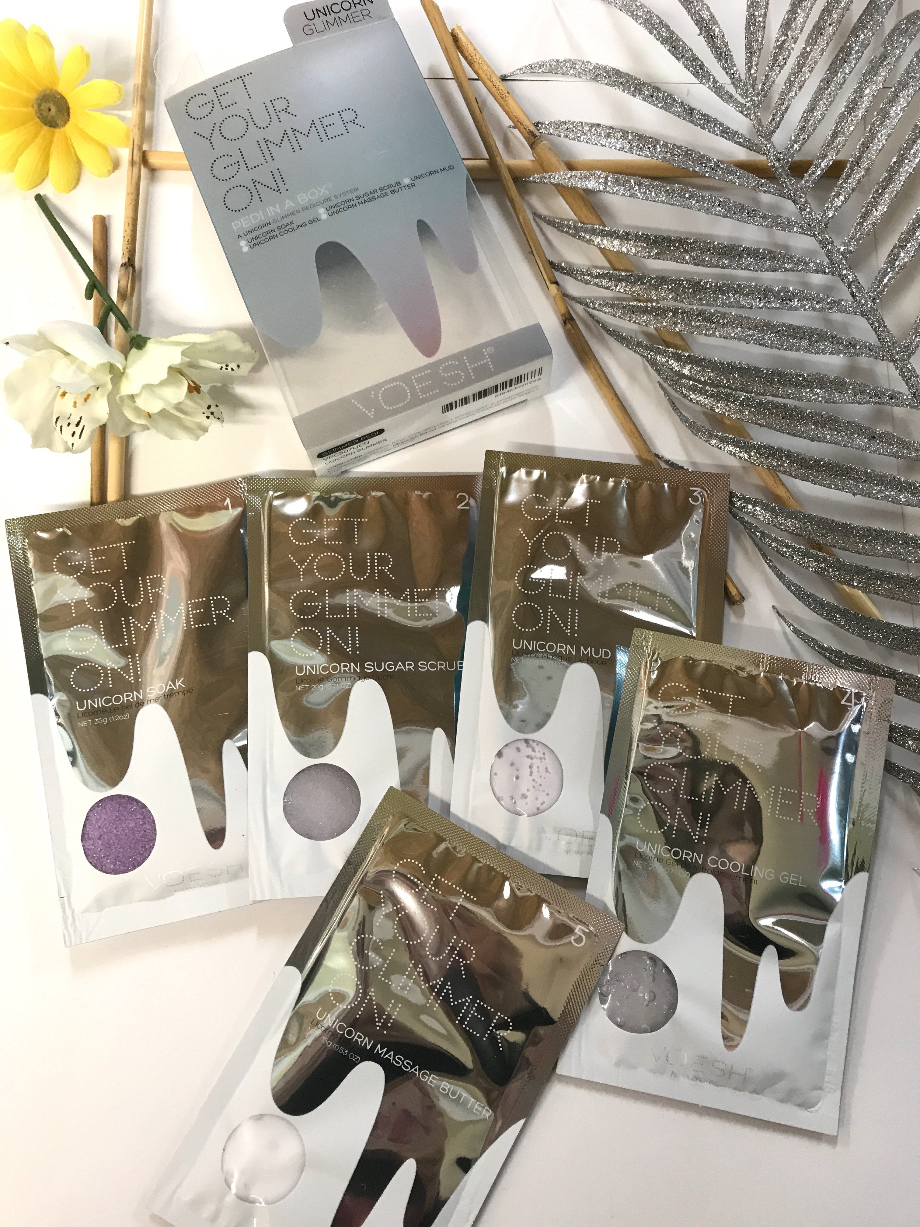 Voesh Spa Pedi in a Box - Unicorn Peach Glimmer At-Home Pedicure Kit for Soft Feet | Perfect for Self-Care, Gifts & Relaxation