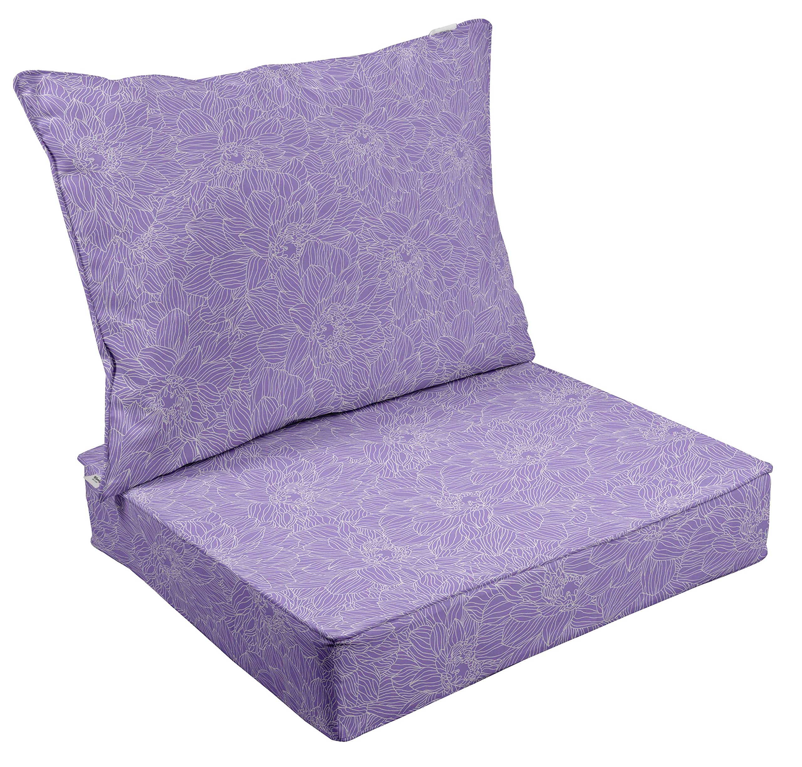 Printed Outdoor Deep Seat Patio Cushions Set - 2pc All-Weather Replacement Cushions (25x25x5 inches) in Dusty Violet - Perfect for Patio Furniture, Garden Chairs & Backyard Lounging