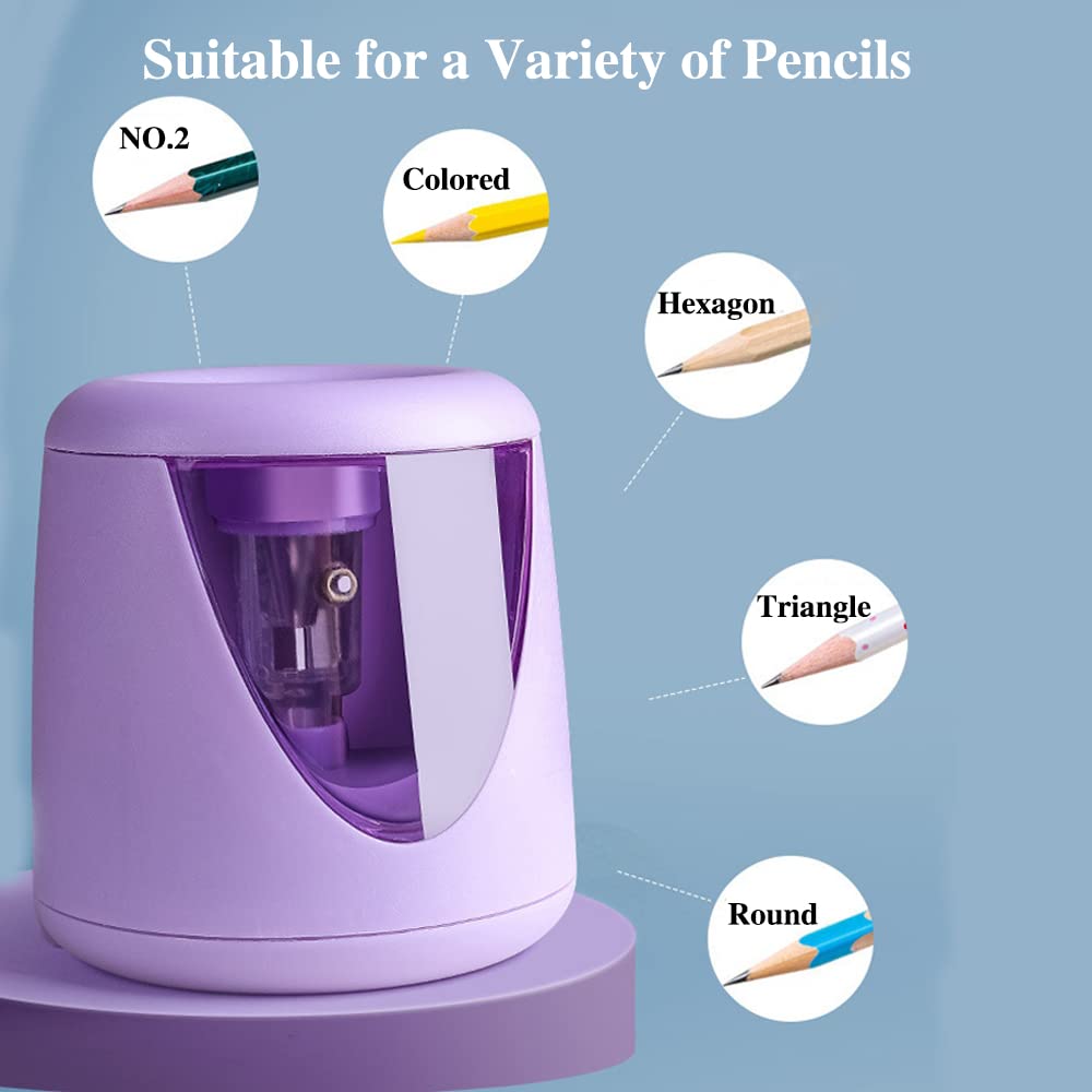 Electric Pencil Sharpener - Fast Sharpening Blade for Colored Pencils (6-8.5mm) with Pencil Saver, Cute Blue Design - Perfect for School, Office & Art Projects